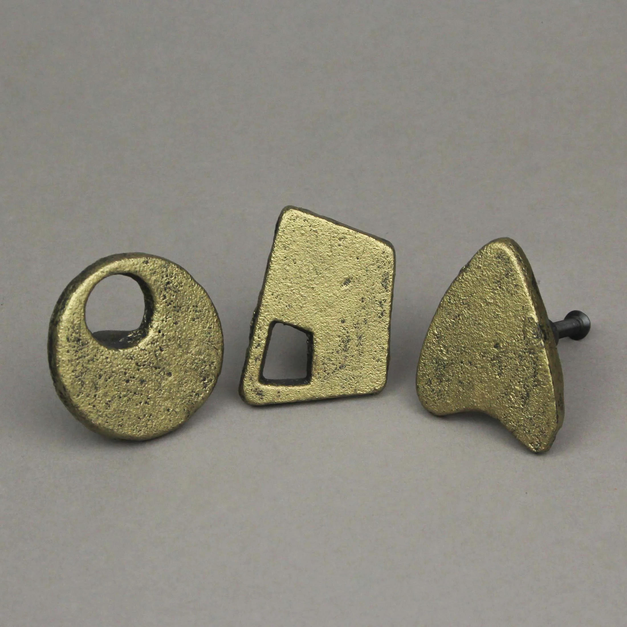 Zeckos Gold Cast Iron Atomic Shape Drawer Pull Cabinet Knobs Set of 6