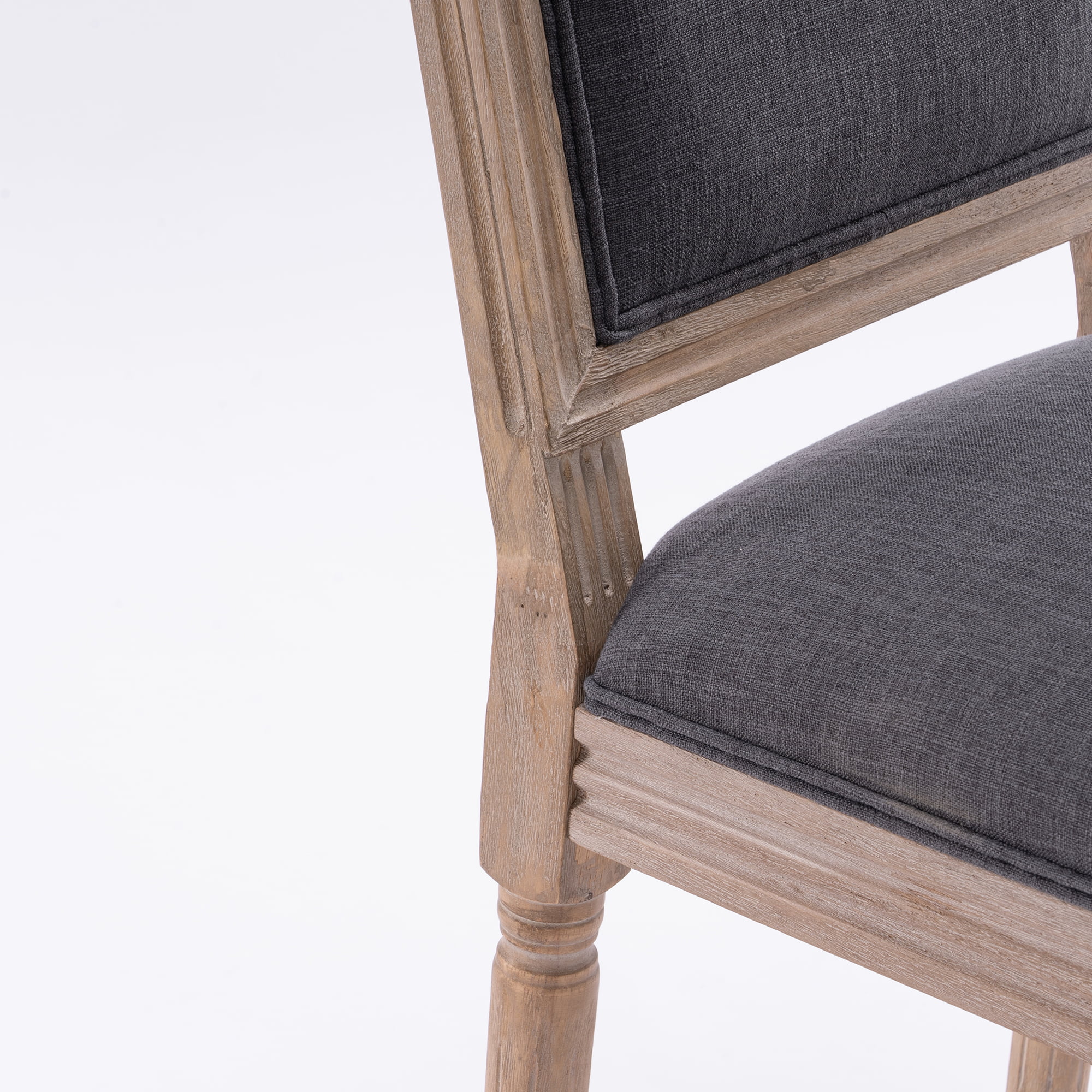French Style Solid Wood Frame Antique Painting Linen Fabric Square Back Dining Chair,Set of 2,grey