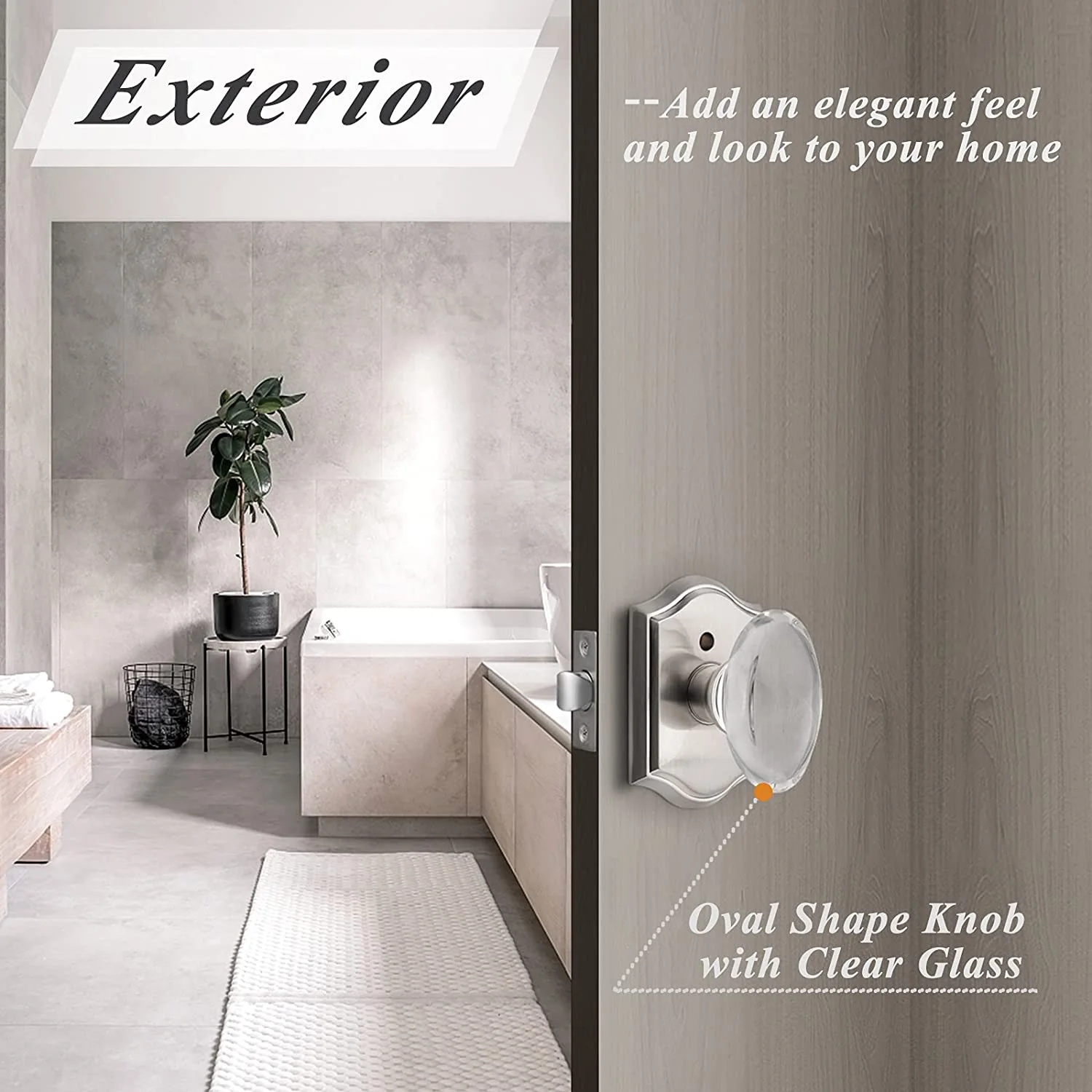 AUCHI Oval Shape Clear Crystal Door Knobs with Lock, Interior Privacy Knobs for Bed and Bath, Brushed Nickel Arched Rosette, 10 Pack