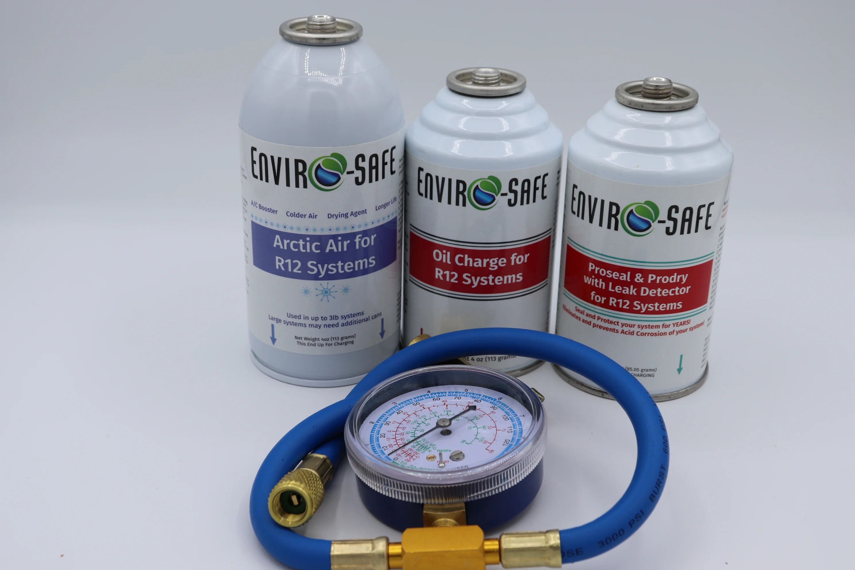 Envirosafe Arctic Air Kit for R12, R-12, r12a systems, Oil, Proseal, Prodry, Dye with Charging Gauge