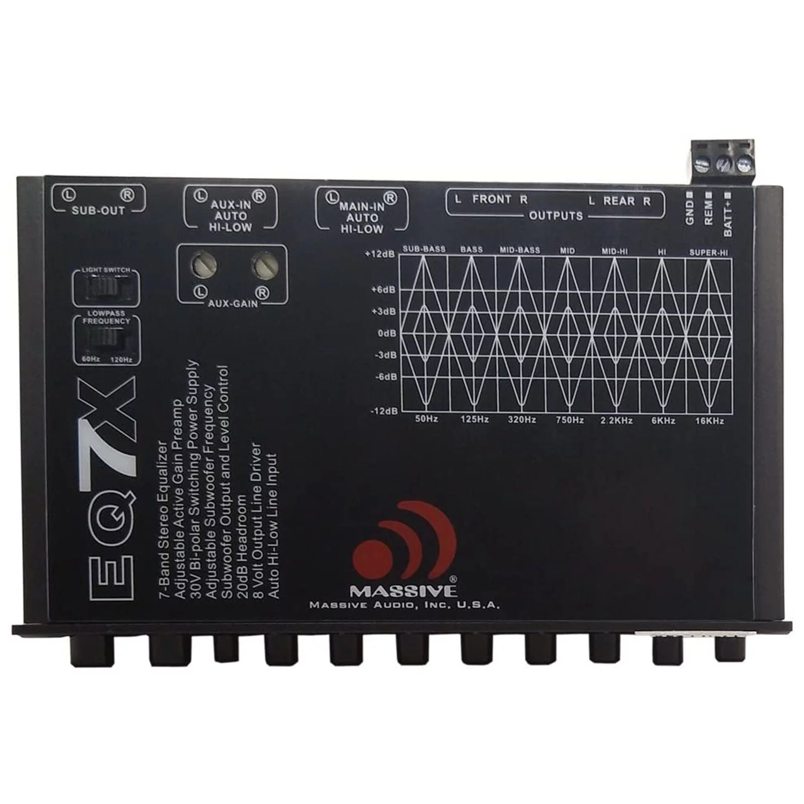 Massive Audio 8V Line Equalizer Drive 7 Band Graphic EQ7X New
