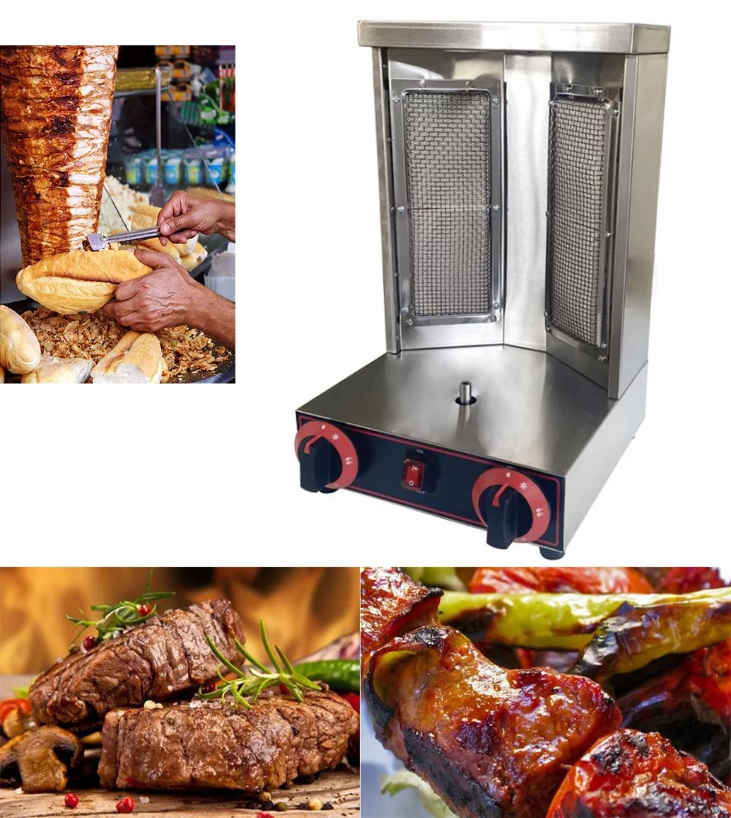 Techtongda Shawarma Machine Gas Kebab Gyro Grill Machine Vertical Broiler with 2 Burner