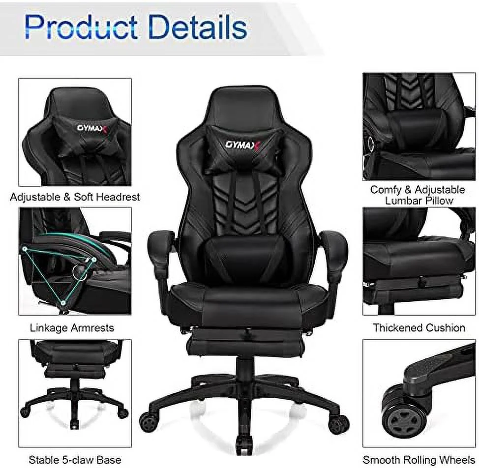 JDZHAPPYLIFE Gaming Chair  Ergonomic Computer Chair with Footrest  Linkage Armrests & Lumbar Cushion  Big Wide High Back Video Gaming Chair  Reclining Office Rolling Chair for Adult/T