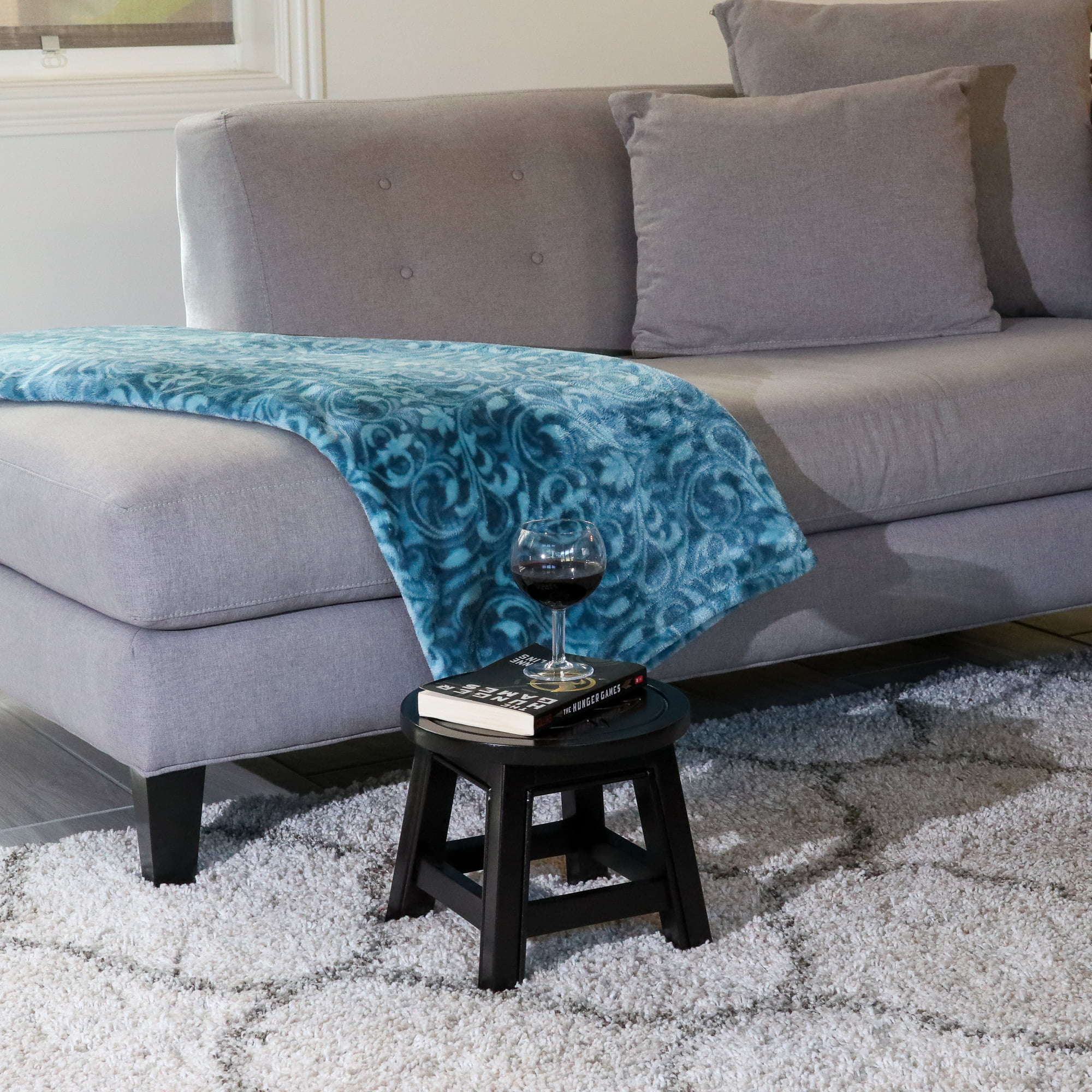 Homiyad Carved Wooden Step Stool, Butterflies, Espresso