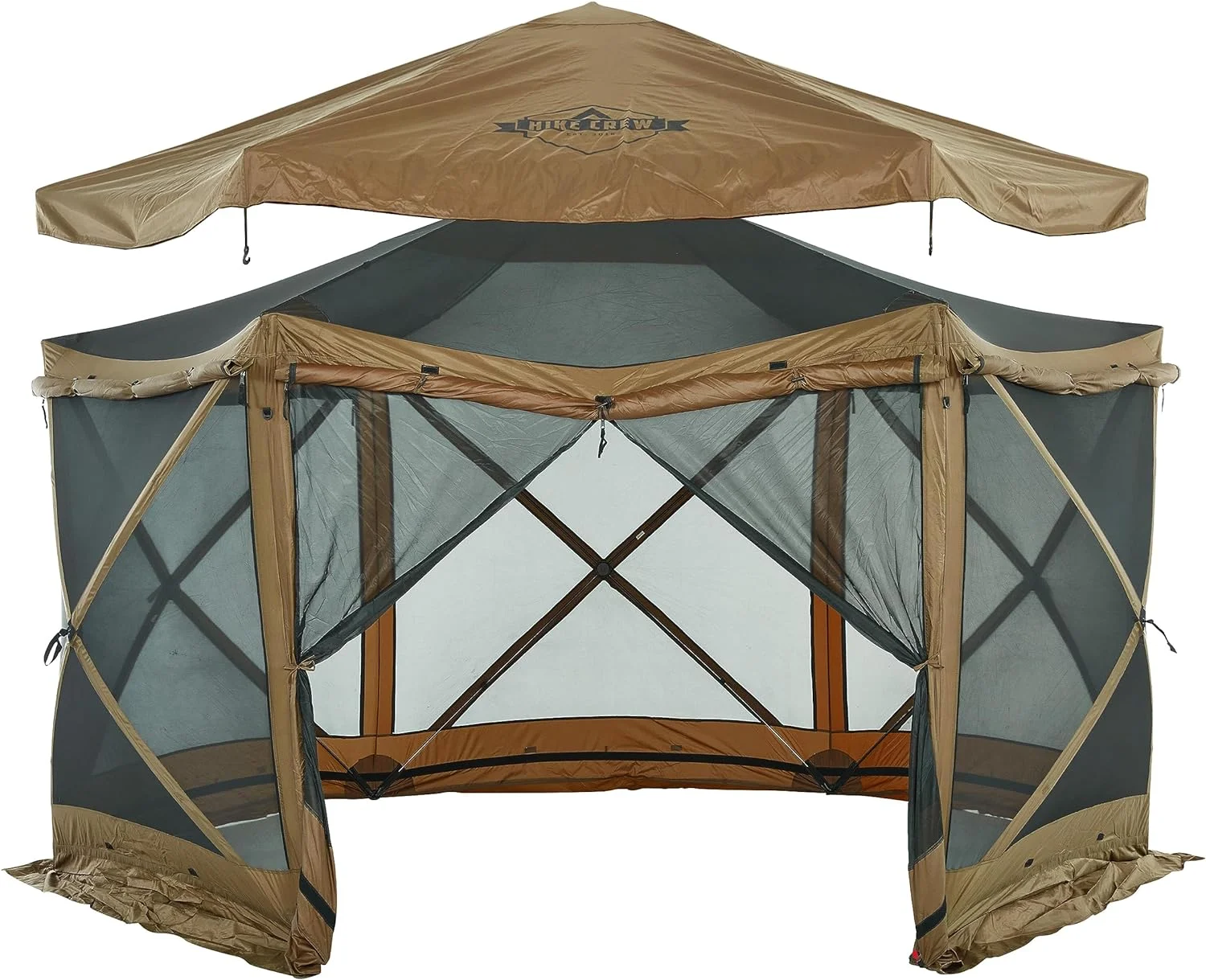 HAOFEI 13’ x 13’ Screened Roof Pop-Up Gazebo Screen Tent | 6-Sided Outdoor Canopy Shelter w/Roof Cover, Built-in Zippered Panels, Built-in Awning, Stakes, Ropes & Carry Bag | UV Resistant SPF 50+