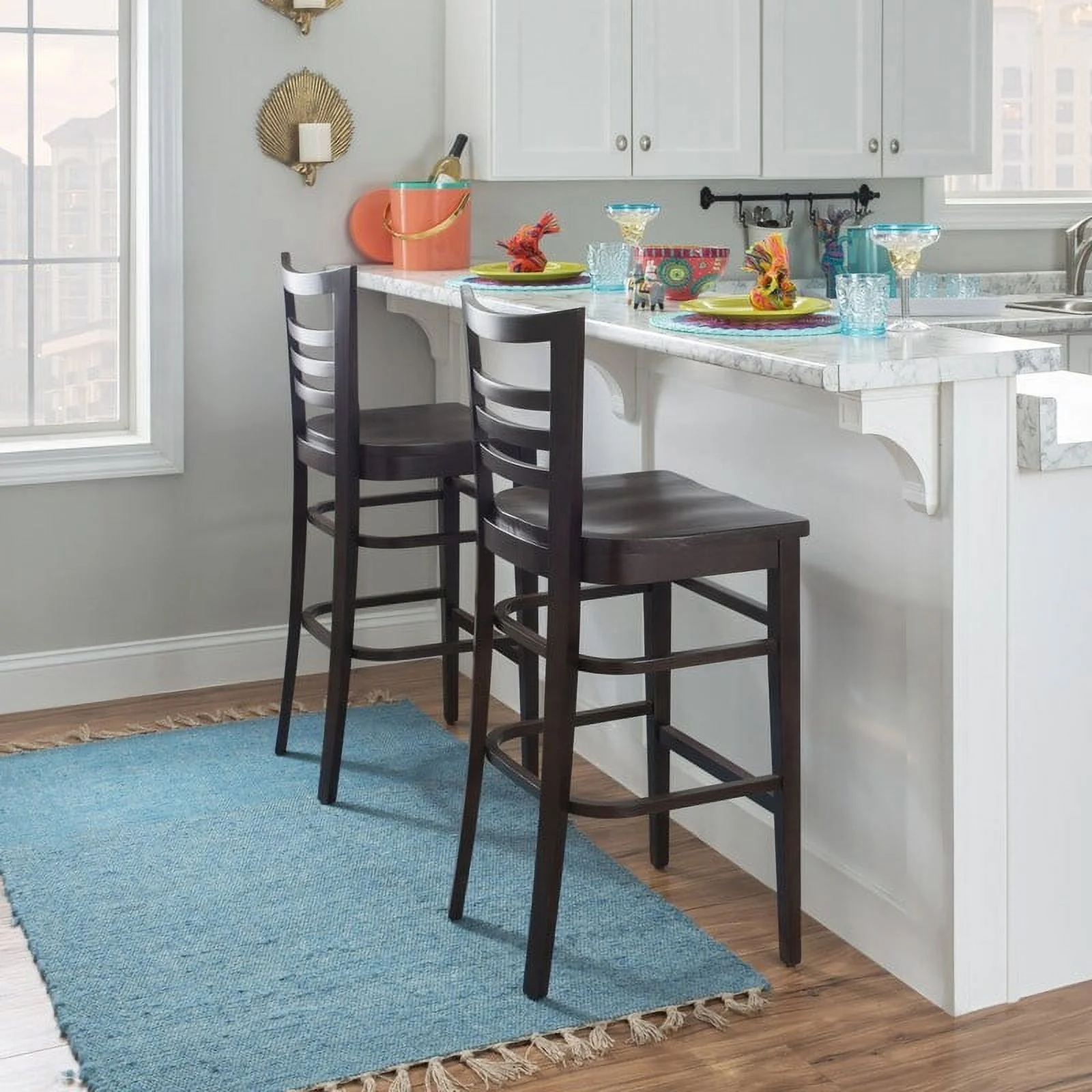 Linon Heathcliff Rustic Solid Wood Barstool (Set of 2) Brown Lacquer, Stained