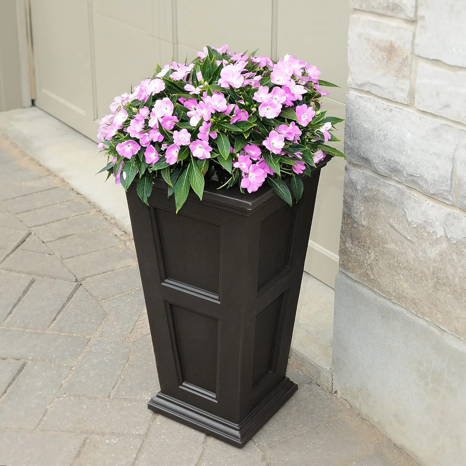 28In Tall Planter - Espresso - 16In L X 16In W X 28In H - Polyethylene - Built-In Water Reservoir (5829-ES)