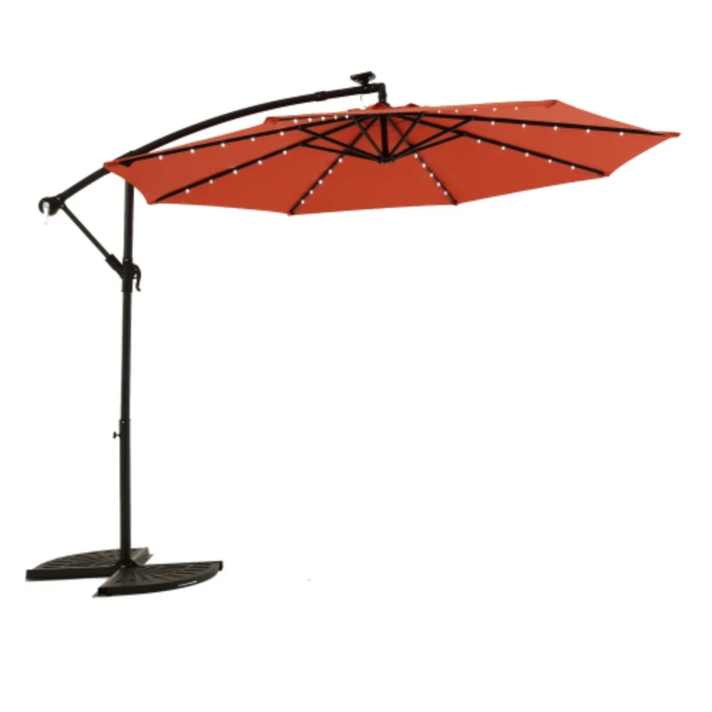 10ft Solar LED Offset Hanging Market Patio Umbrella (orange )  Orange + Steel + Garden & Outdoor + No