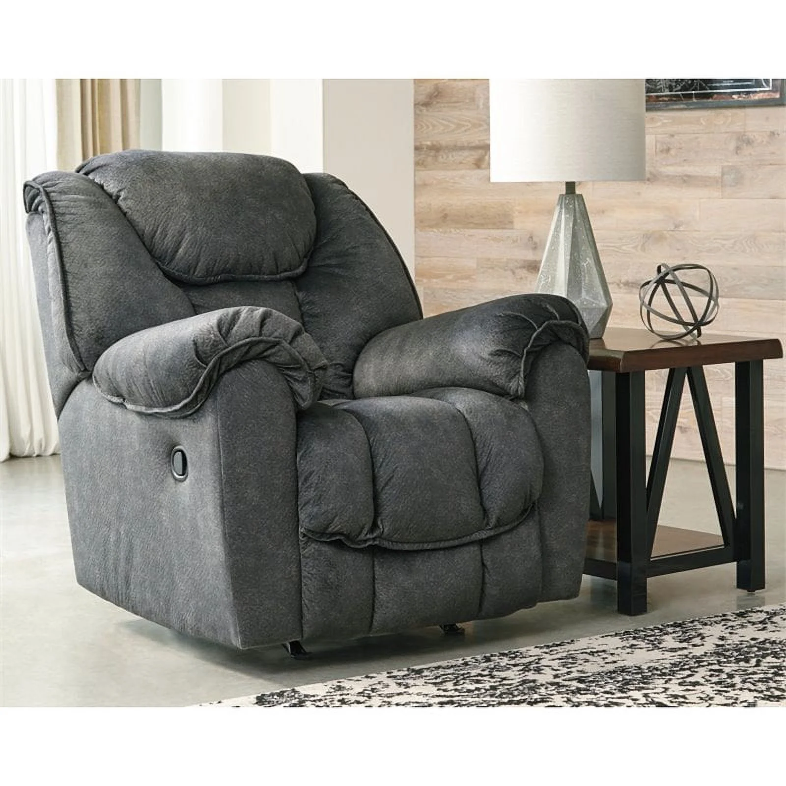 Bowery Hill Contemporary Fabric Rocker Recliner in Granite Gray