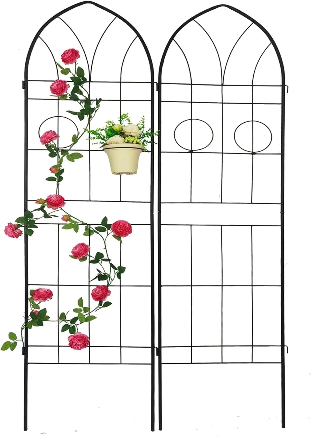 MAOYONG Sturdy 2-Pack Rustproof Trellises with Pot Holders - Tall Garden Arches for Climbing Plants
