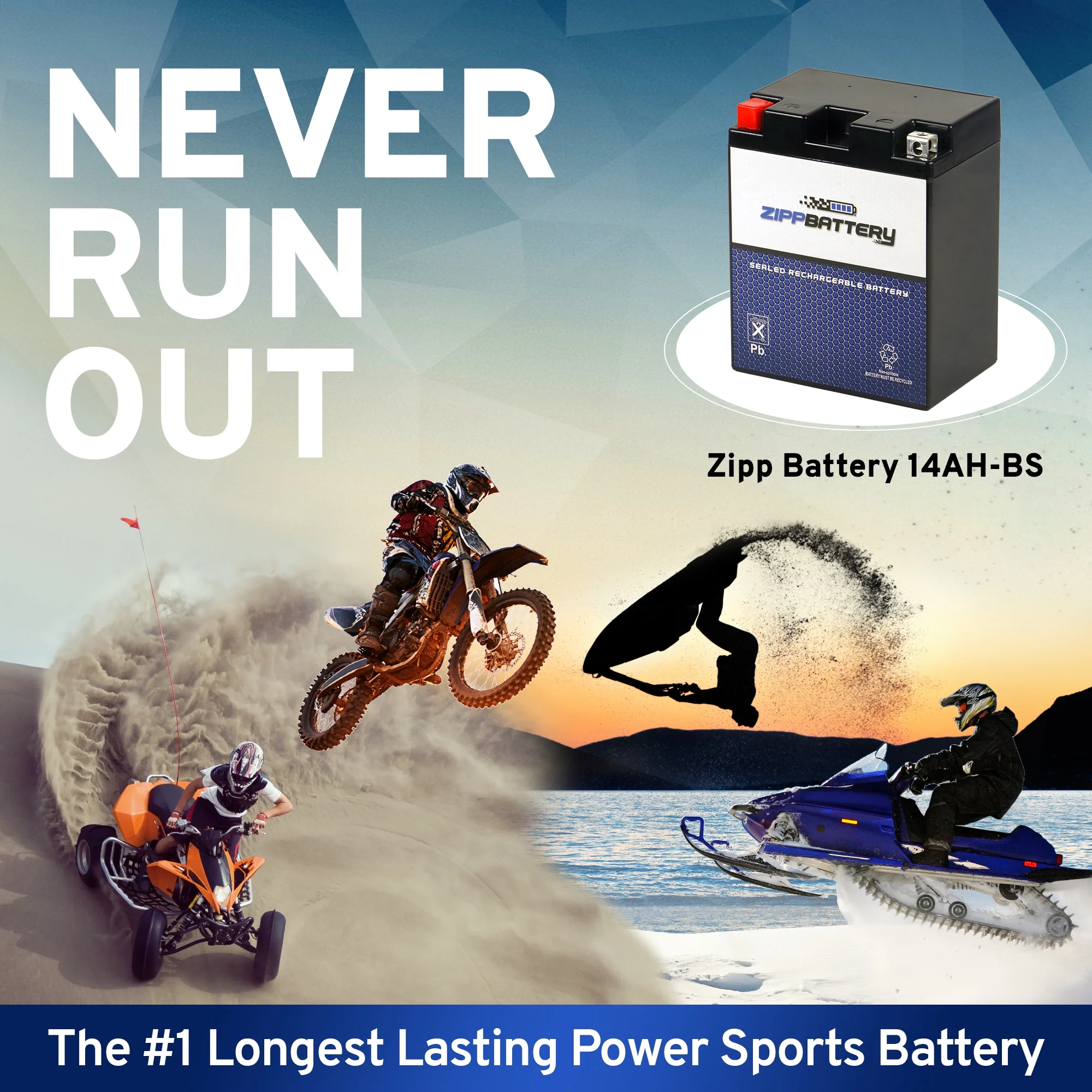 Zipp Battery YTX14AH-BS (14AH-BS 12 Volt,12 Ah, 210 CCA) Atv Battery for Polaris 400cc 2008