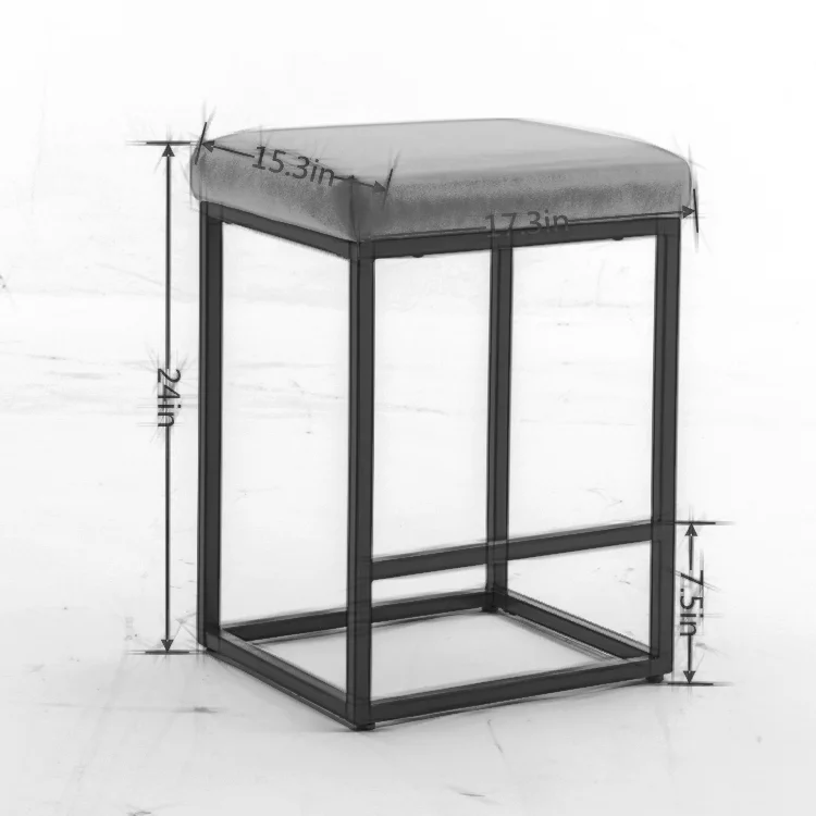 Modern Counter Height Bar Stools 24” Leathaire Fabric Upholstered with Metal Frame Farmhouse Kitchen Bar Chairs(Blue,Set of 4)