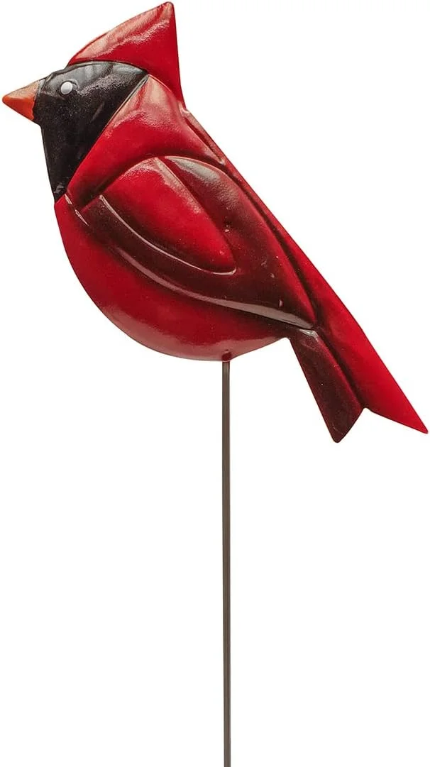 Cardinal Pot Plant Stake Painted Red Yard Art Garden Outdoor Decor Metal Patio Planter
