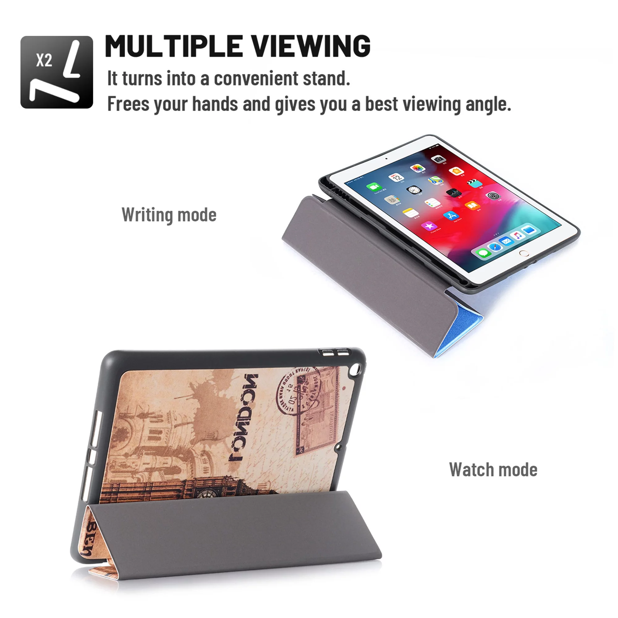 Slim Tri-Fold Case for 9.7 inch iPad 6th Gen/iPad 5th Gen/iPad Air 2/iPad Air 1st Gen, Dteck Microfiber Inner Smart Cover Auto Wake/Sleep & Pencil Holder,12# London