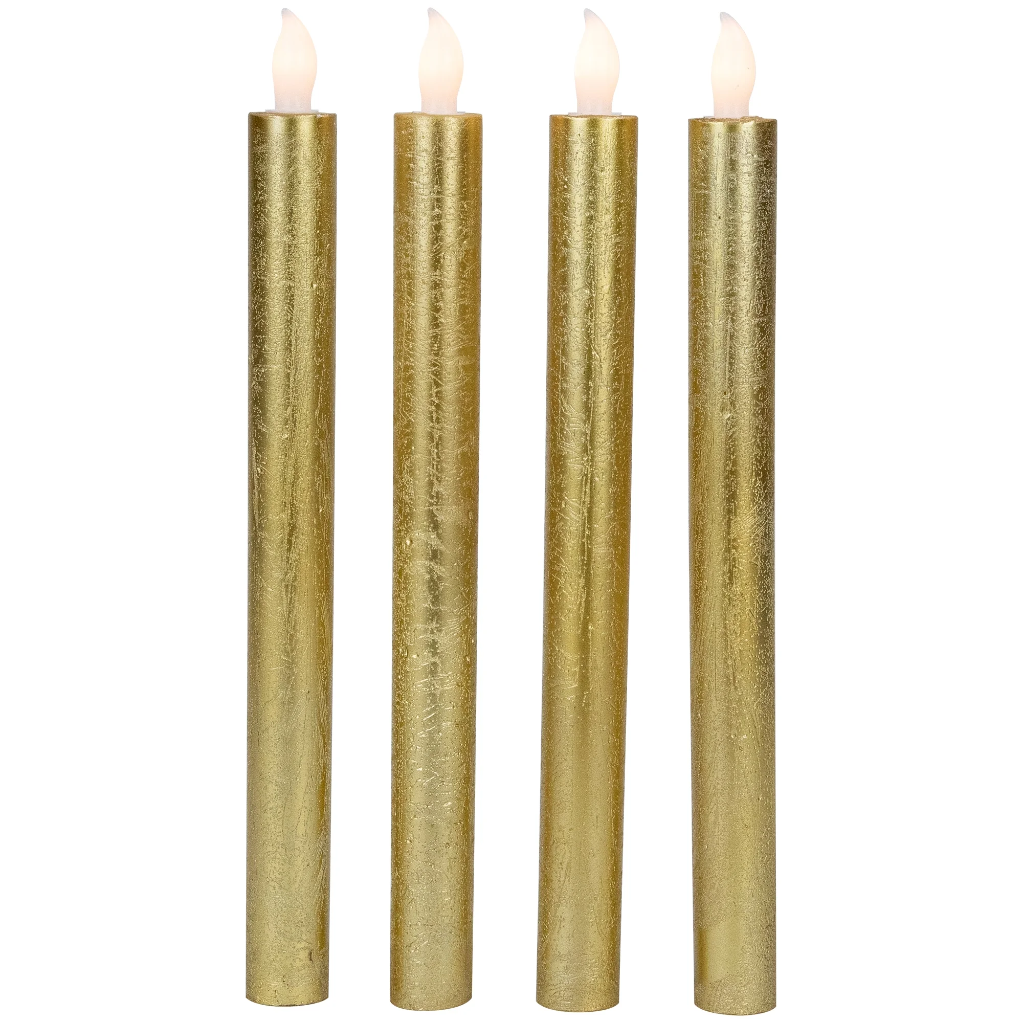Set of 4 Textured Gold-tone LED Flameless Flickering Taper Candles 9.5