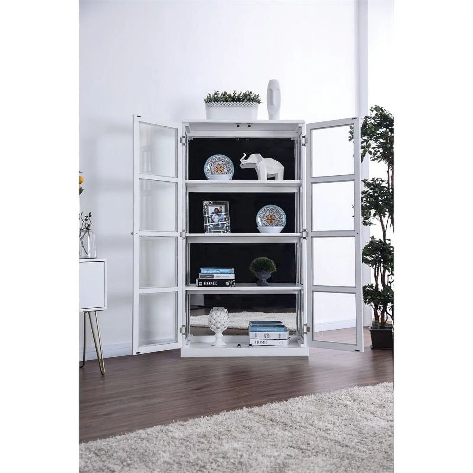 Furniture of America Mendes Transitional Wood 4-Shelf Curio Cabinet in White