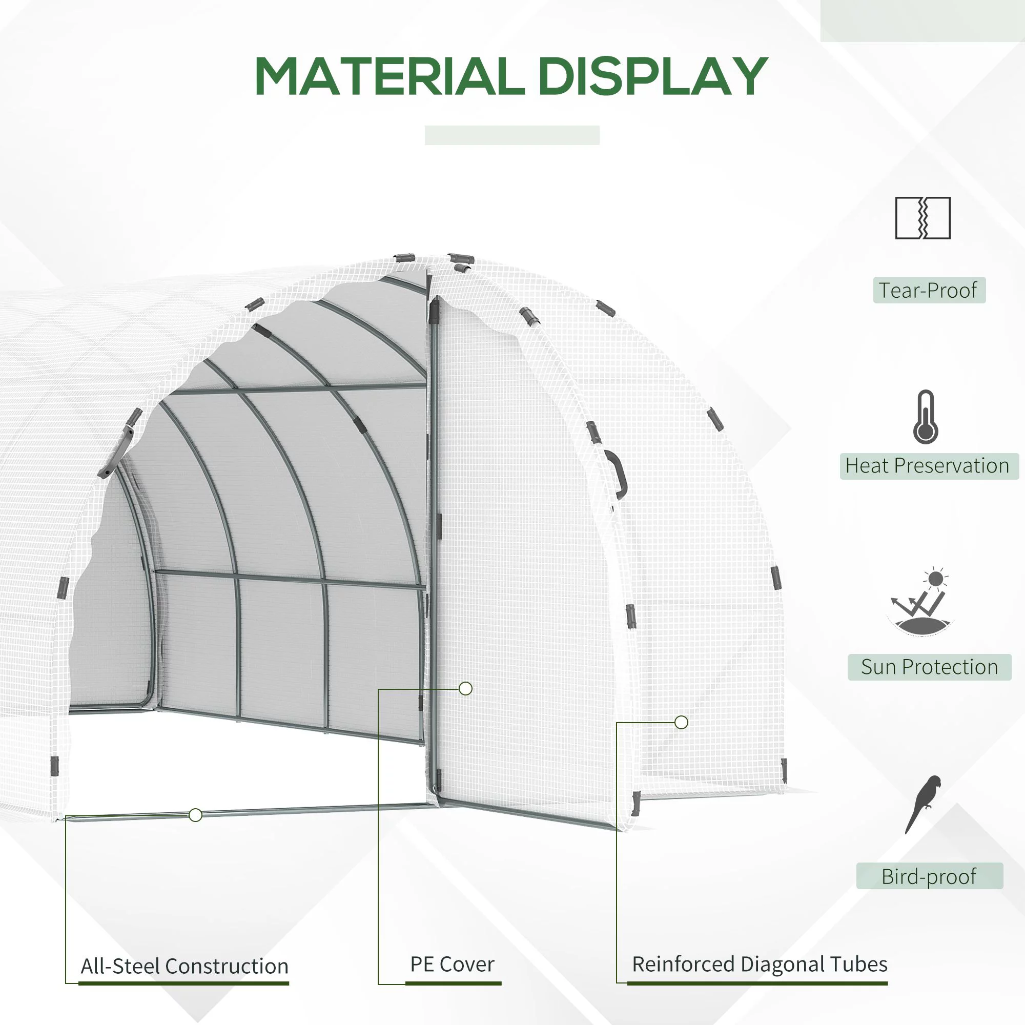 Outsunny 20' x 10' x 7' Walk-in Tunnel Greenhouse with Zipper Doors White