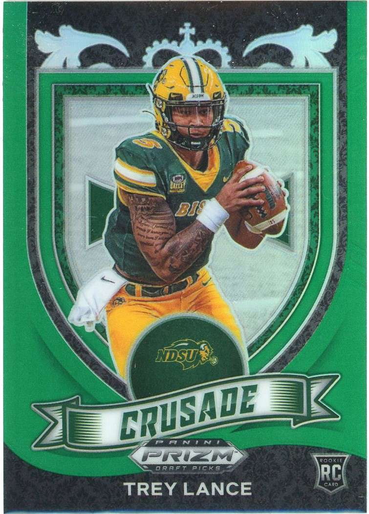 NFL 2021 Panini Prizm Draft Picks Trey Lance Green Trading Card #164 (Rookie, Crusade)