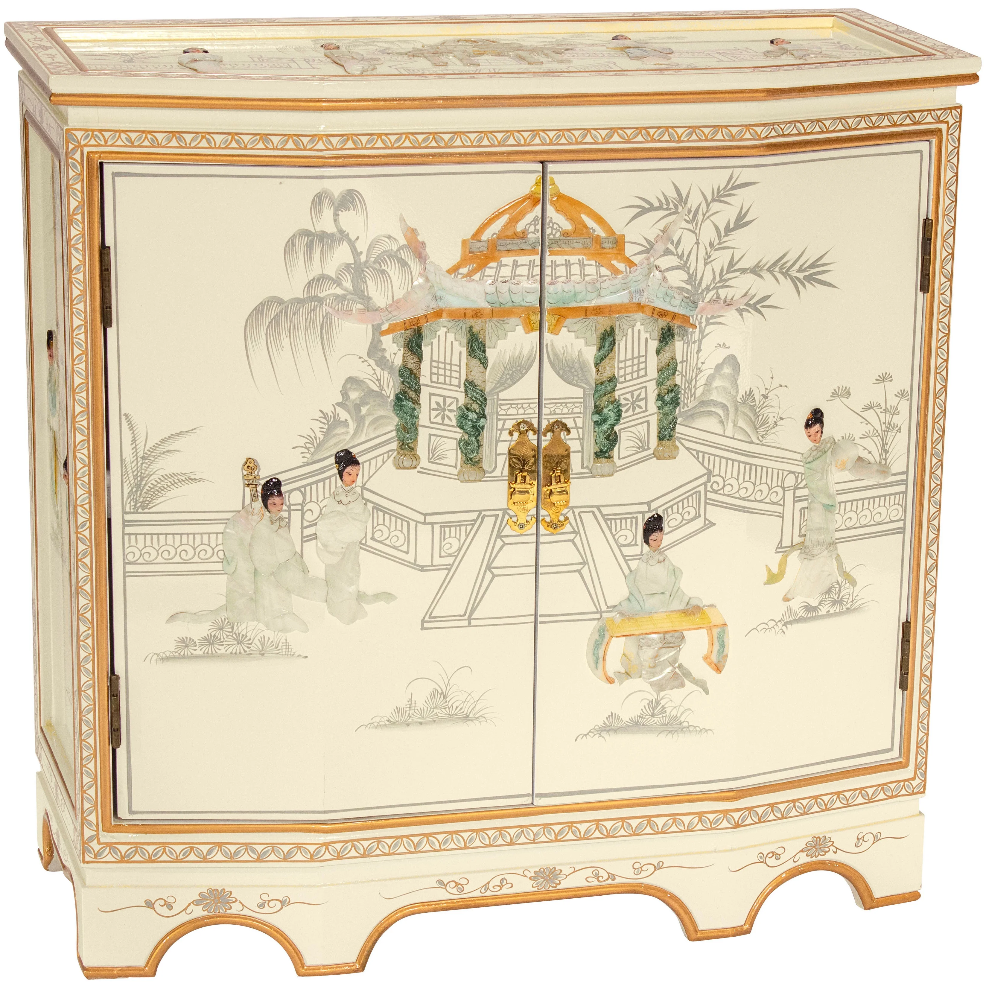 Oriental Furniture Ivory Lacquer Slant Sideboard - Royal Ladies
