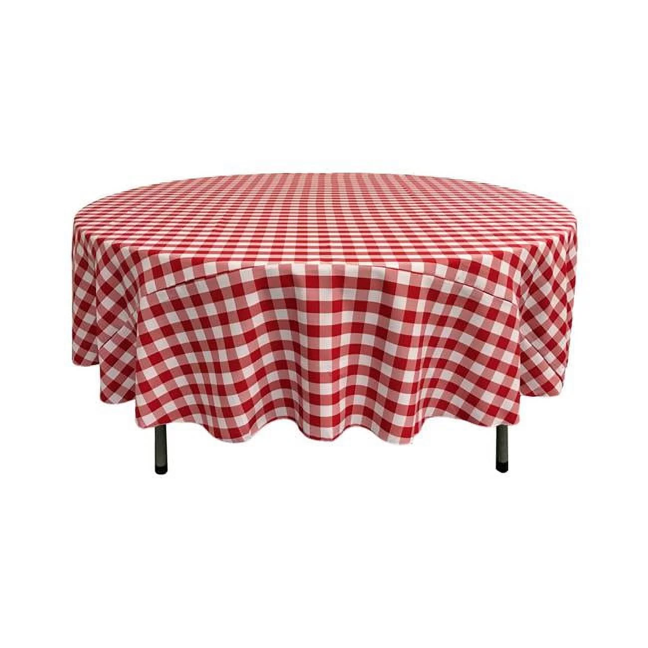 TCcheck72R-RedK98 Polyester Gingham Checkered Tablecloth, White & Red - 72 in. Round
