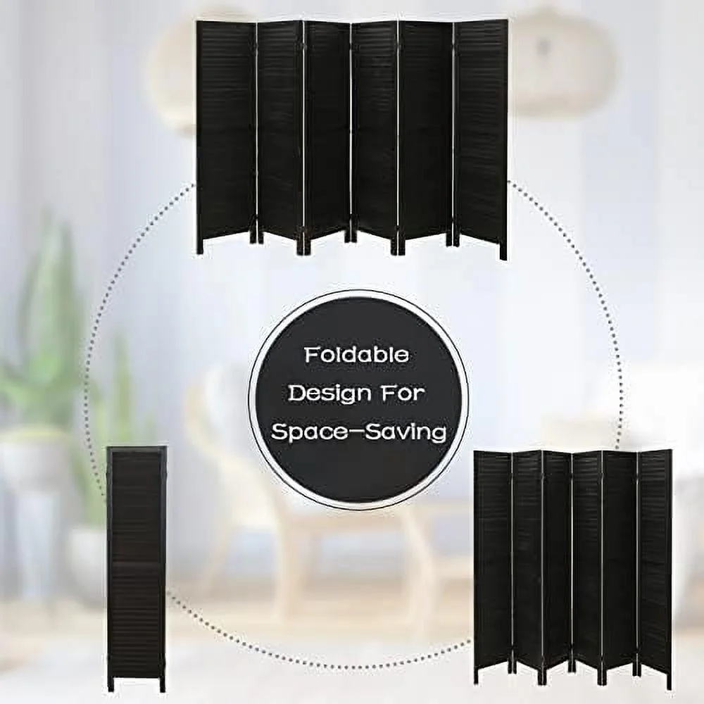 CHNJHUM 6 Panel Louver Room Divider  5.6ft Tall Wood Partition Room Dividers and Folding Privacy Screens  Freestanding Room Separators Divider Wall  Dark Black