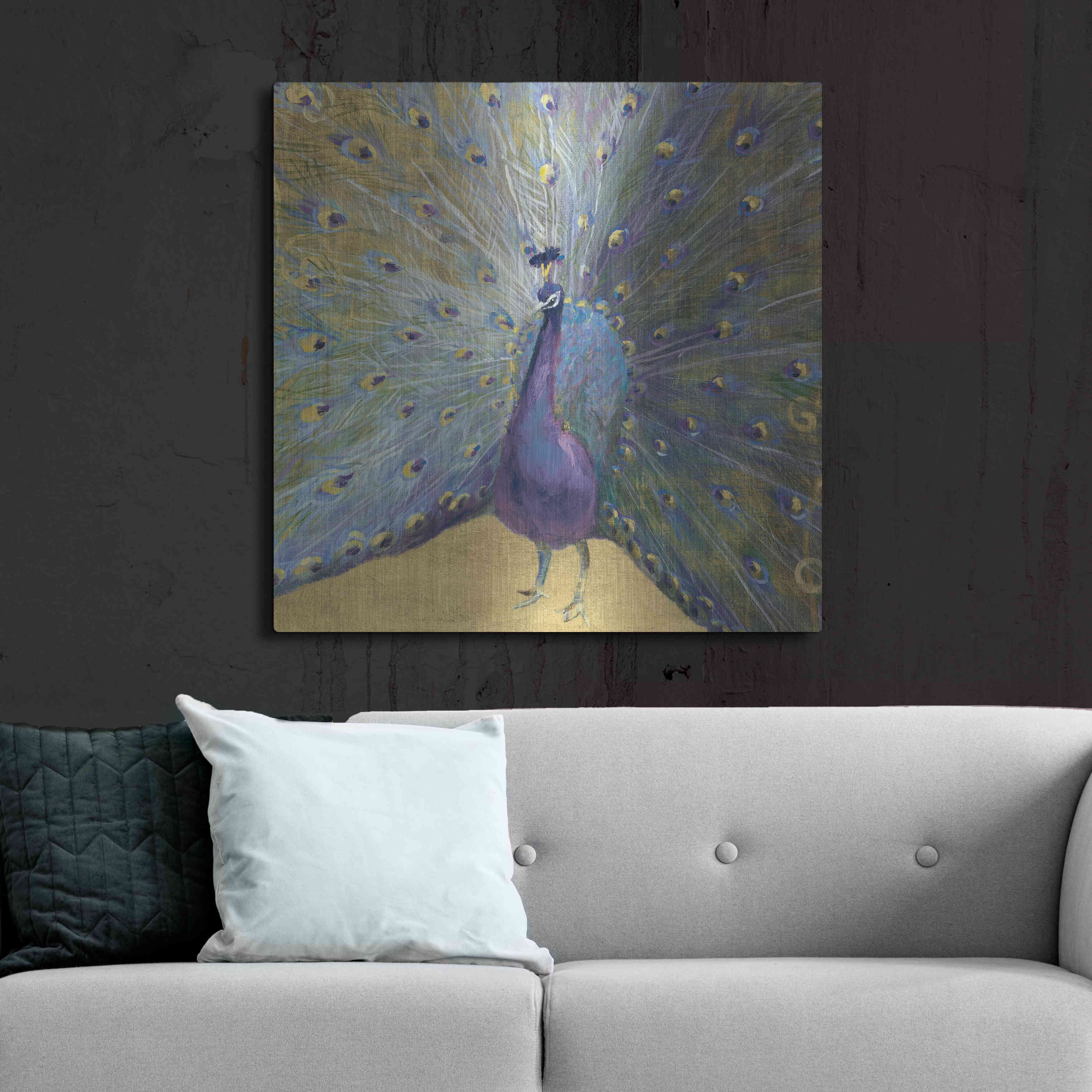 Luxe Metal Art 'Purple And Gold Peacock' by Danhui Nai, Metal Wall Art, 36