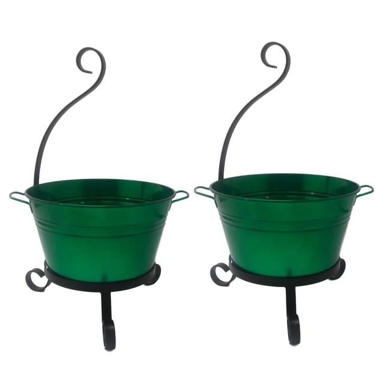7065E GG S-2 Enameled Galvanized Steel Planter with Iron Stand - Set of 2