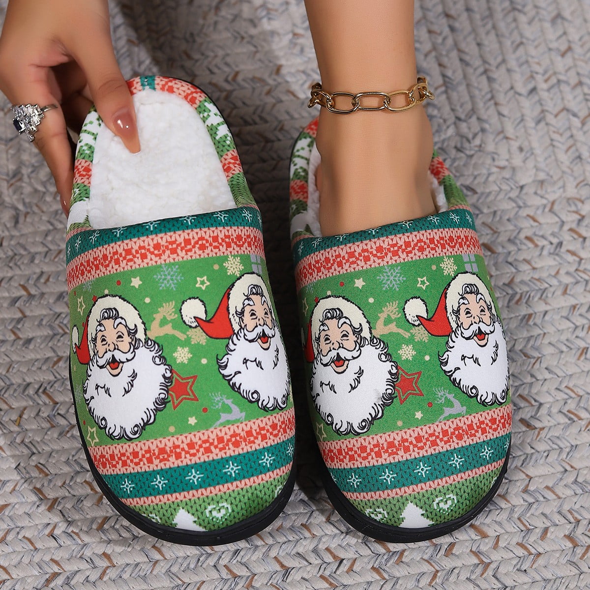 Couples Winter Christmas Home Warm Non Slip Cotton Drag Men And Women Fashion Thick Bottom Indoor Christmas Grandpa Slippers Womens S Slippers Slide on Slippers for Women Slippers Women Size 8 Leopard