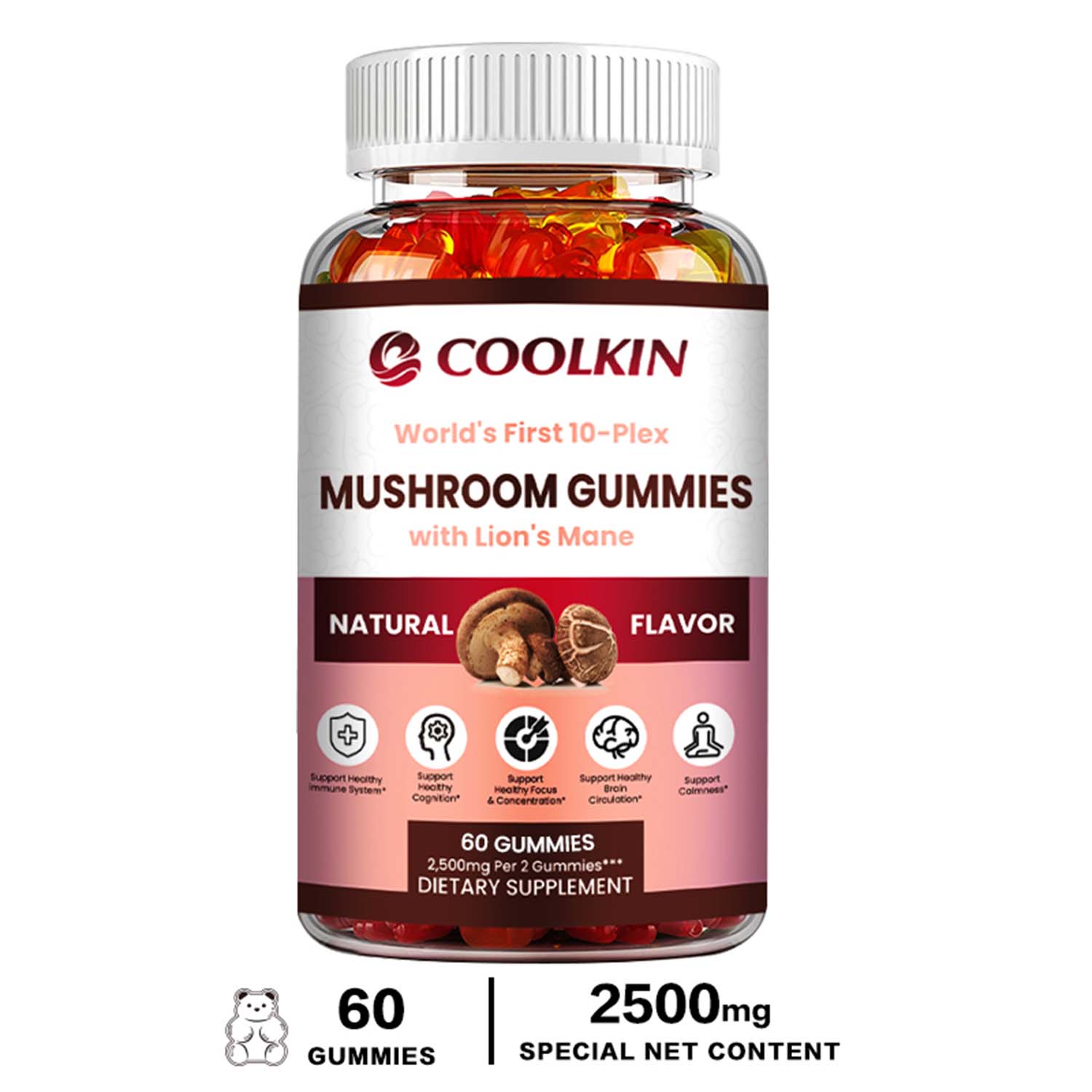 Coolkin Mushroom Gummies - with Lion's Mane - Boosts The Brain, Improves Memory (30/60/100pcs)