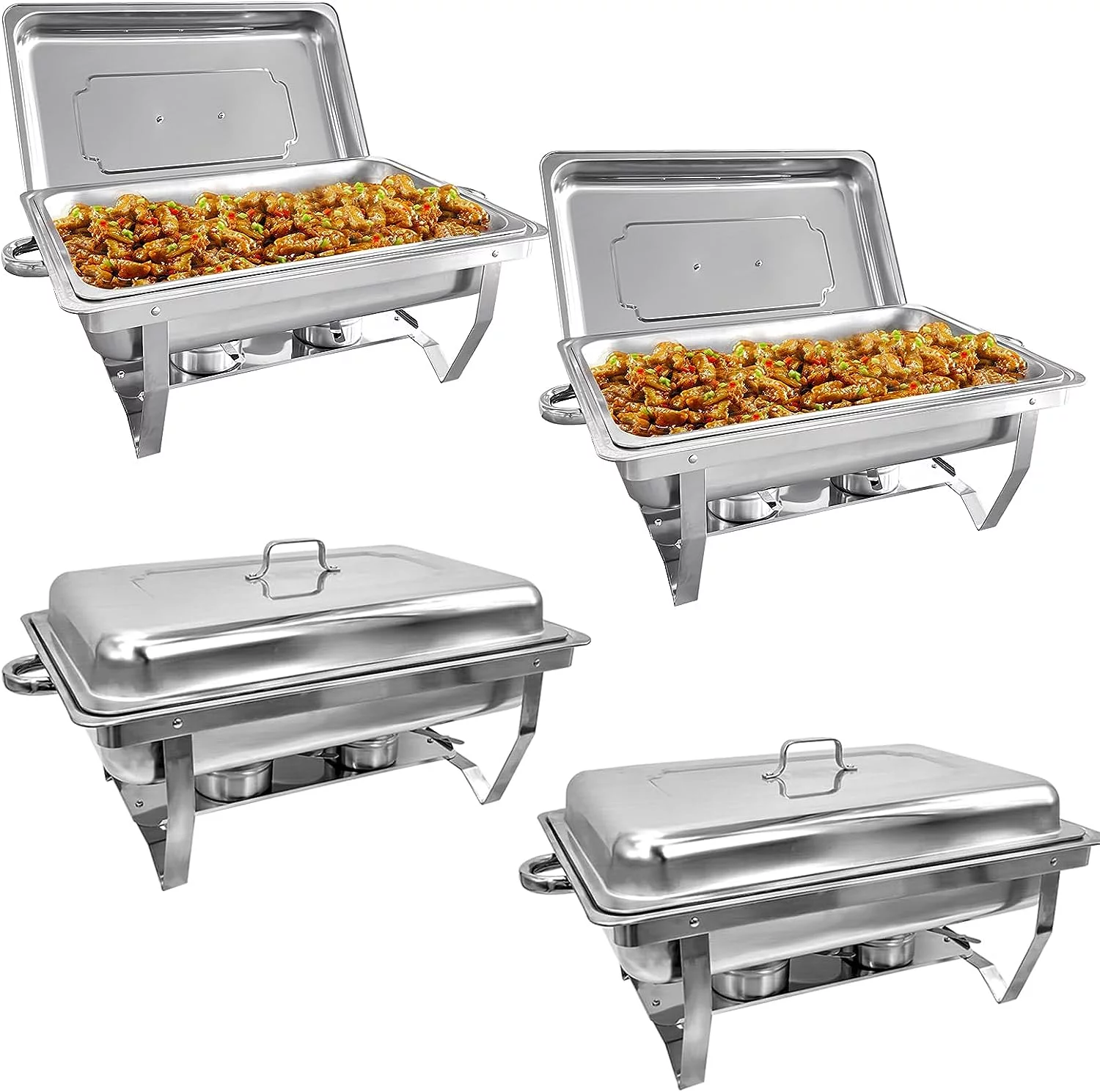 4 Pack Chafing Dish Buffet Set High Grade 8QT Stainless Steel Chafer Complete Set, 8 QT, Alpine Gray Handle