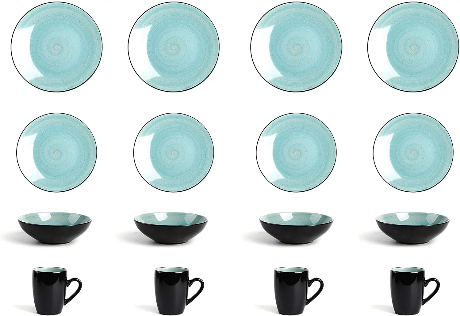 Stoneware Sonoma Dinnerware Set,Black + Speckled Spin Wash Turquoise,16Pc Set