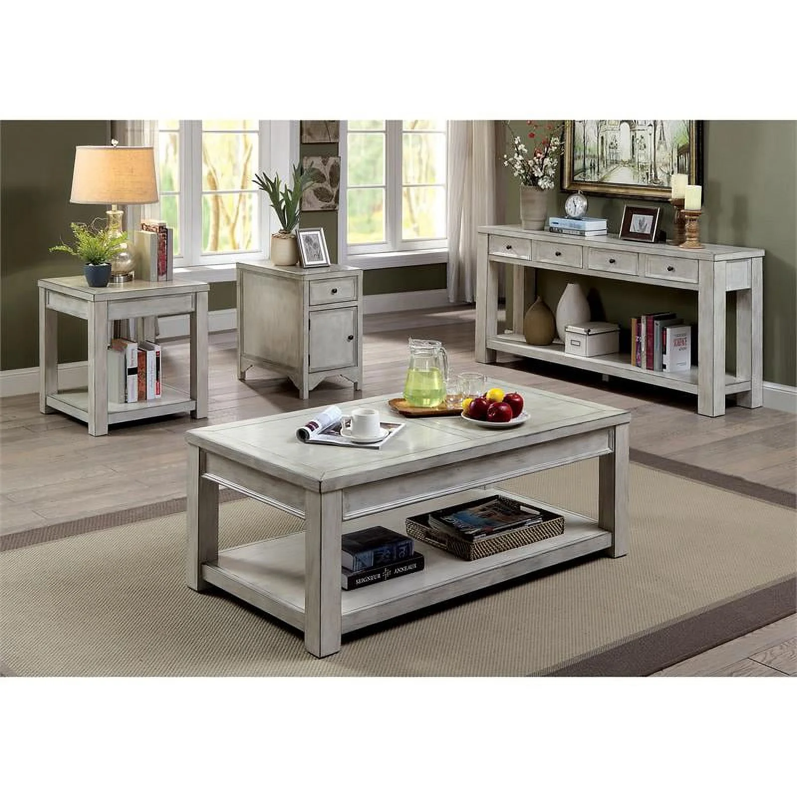 Furniture of America Deston Transitional Wood Console Table in Antique White