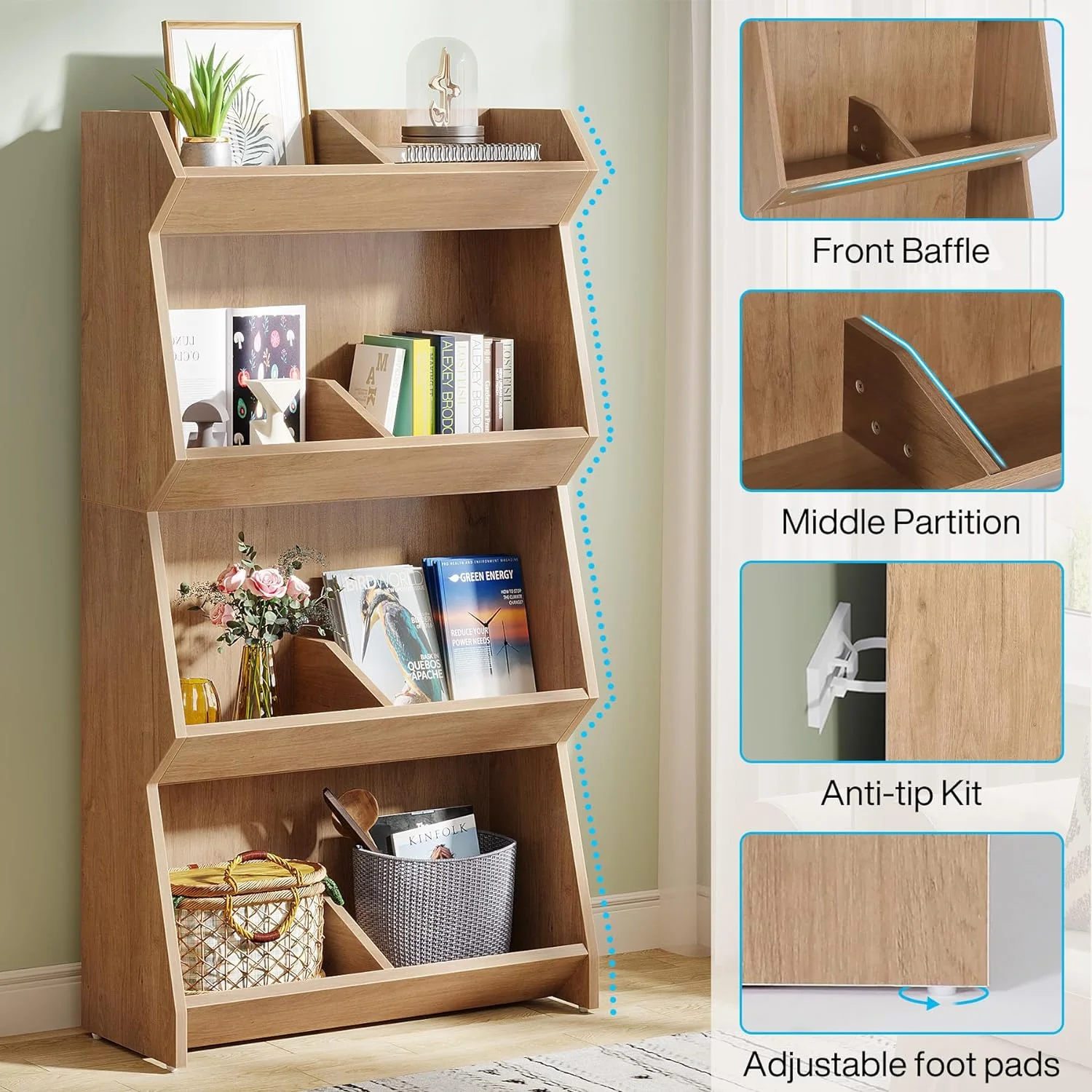 Tribesigns 4 Shelves Bookcase, 55 inch Bookshelf with Shelves, Wood Sturdy Display shelf, Oak