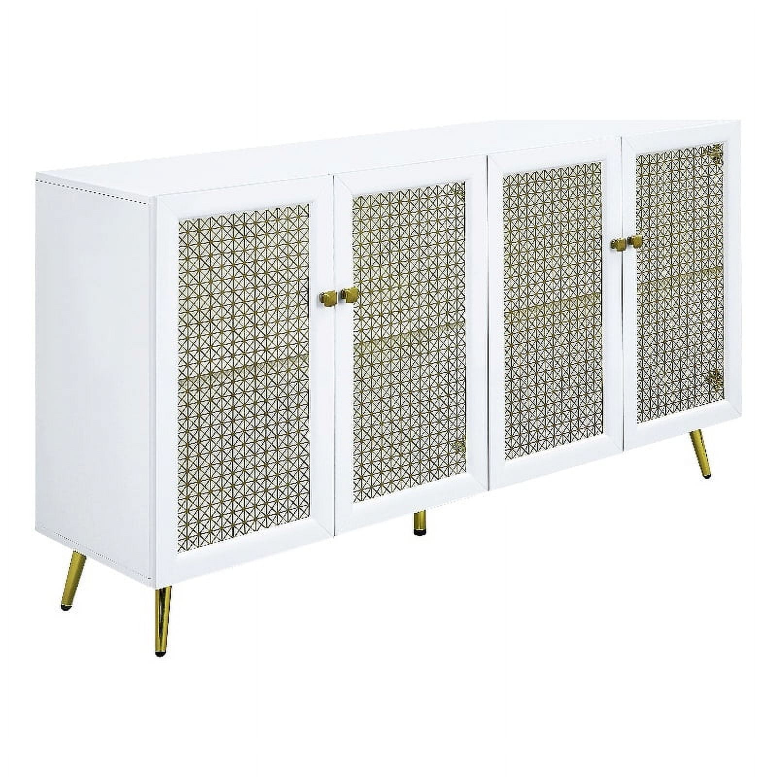 Pemberly Row 4-Door Wood Console Cabinet with LED in White High Gloss