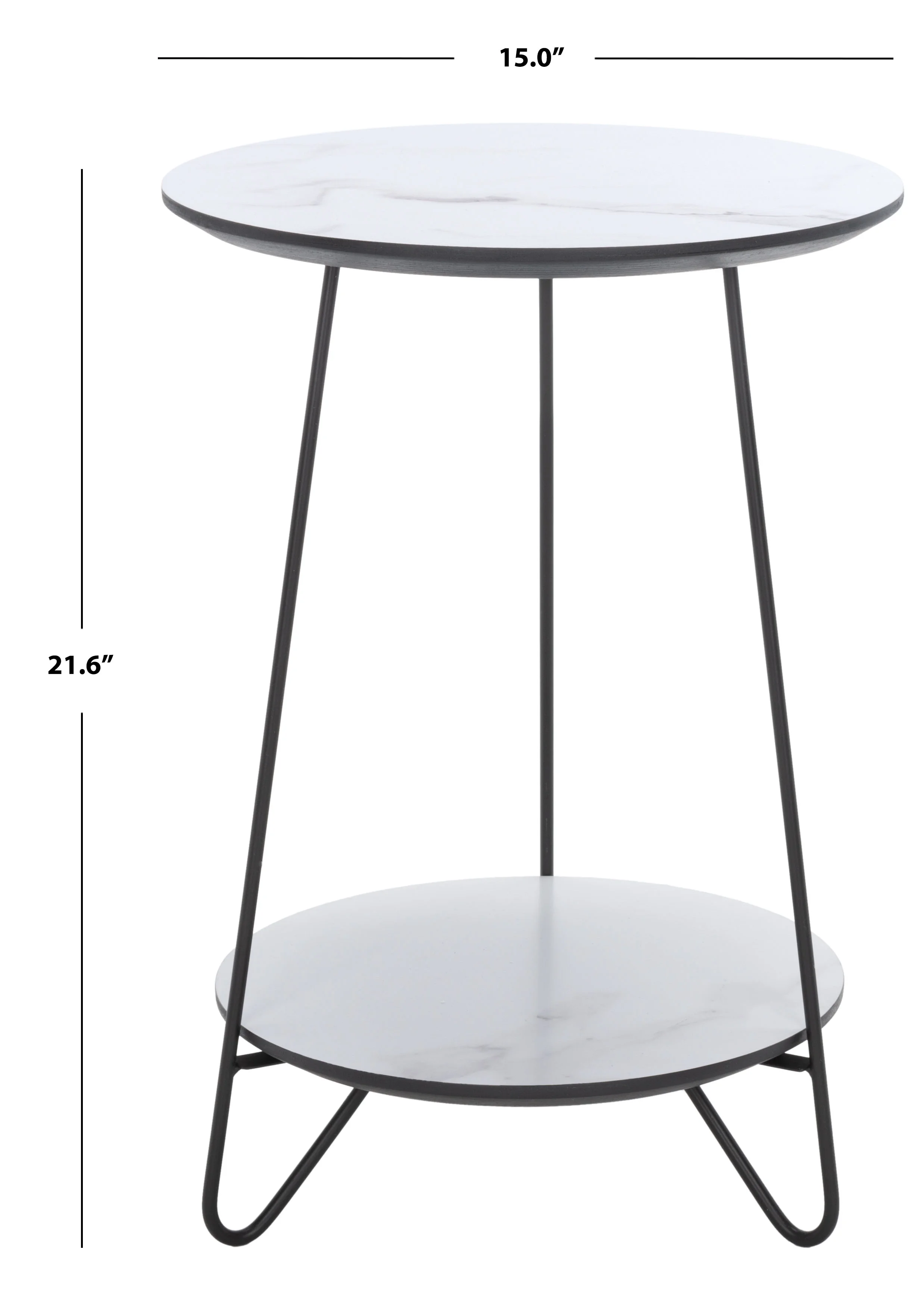 SAFAVIEH Avalin.e Modern Style Round Side Table, White/Black (15 in. W x 15 in. D x 21.6 in. H)