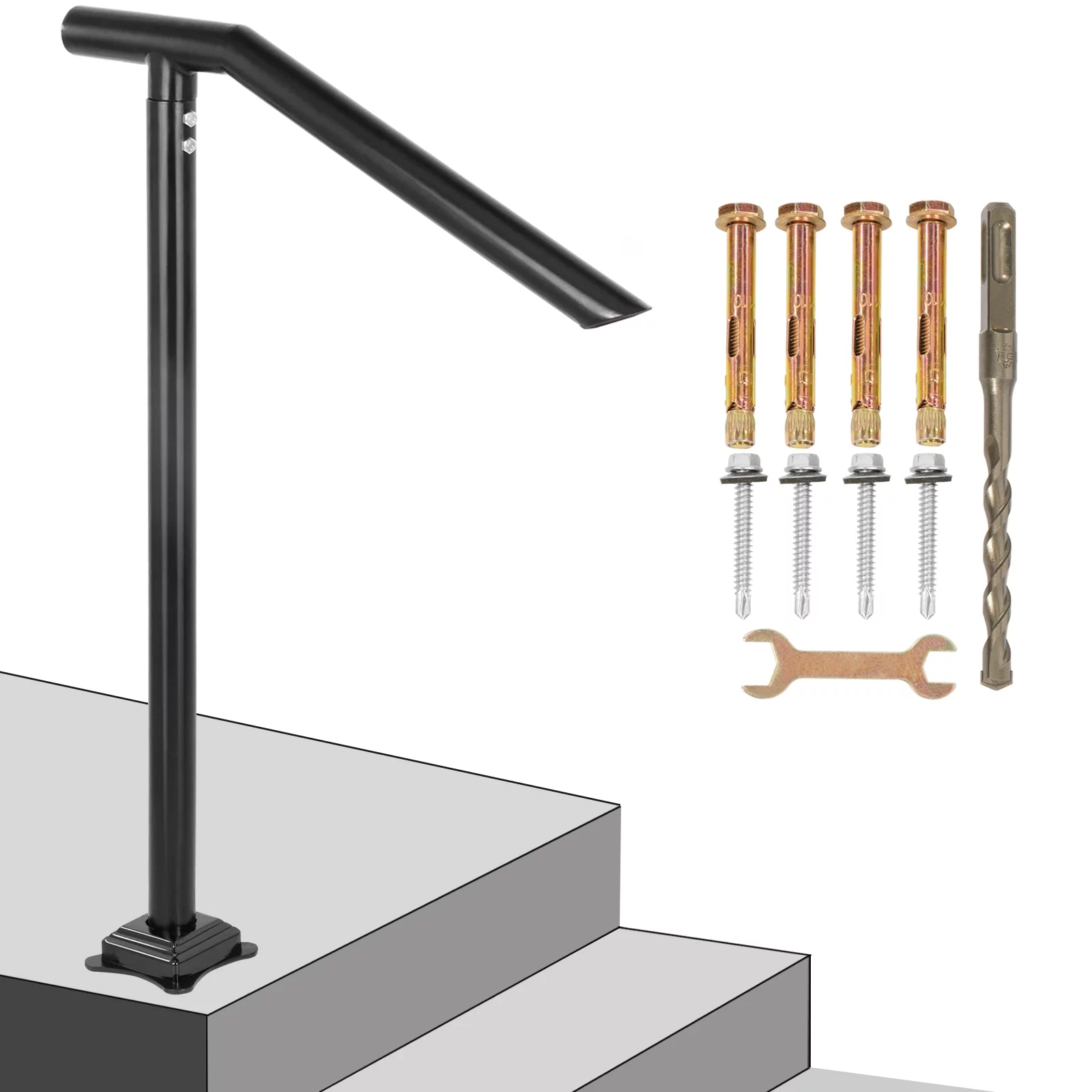 BENTISM 1-3 Step Handrail Railing for Steps Steel 330LBS Capacity with Screw Kit