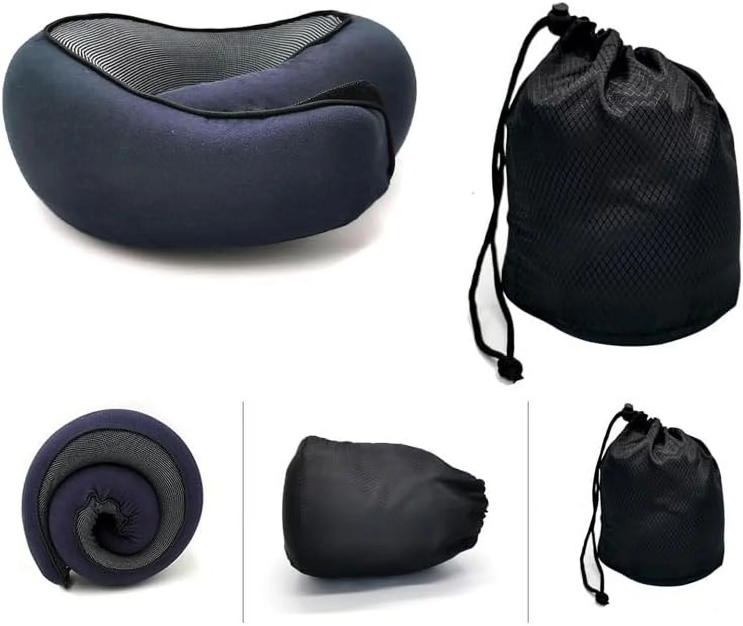Yiran Travel Pillow Scalable,Rebound Memory Cotton Neck Pillow Supporting U Shaped Pillow with Blackout Eye Masks,Grey