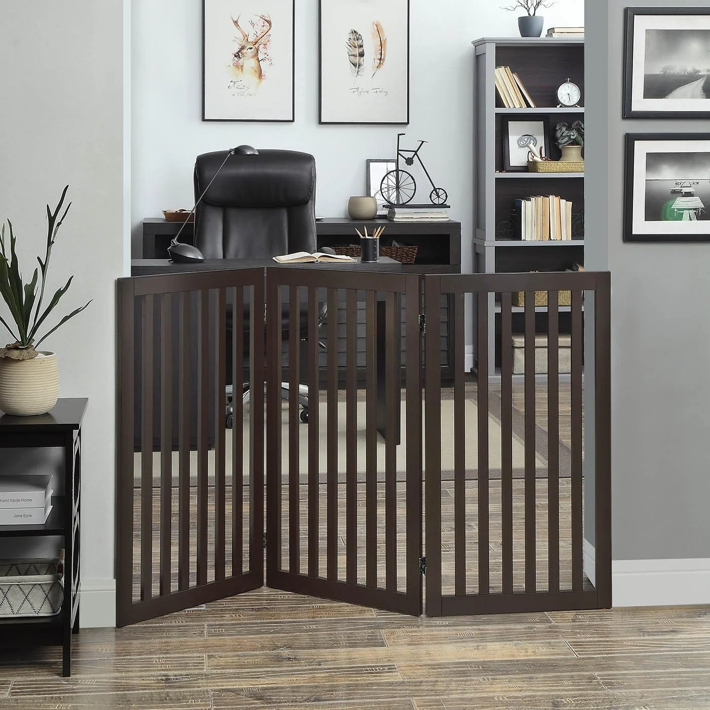 Flat Wooden 3 Panel Dog Gate Espresso Freestanding, 20