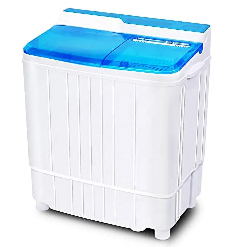 Superday Portable Mini Twin Tub Washing Machine Compact Washer and Dryer w/Wash and Spin Cycle 17.6lbs Capacity For Camping, Apartments, Dorms, College Rooms, RV’S, Delicates, Blue and White
