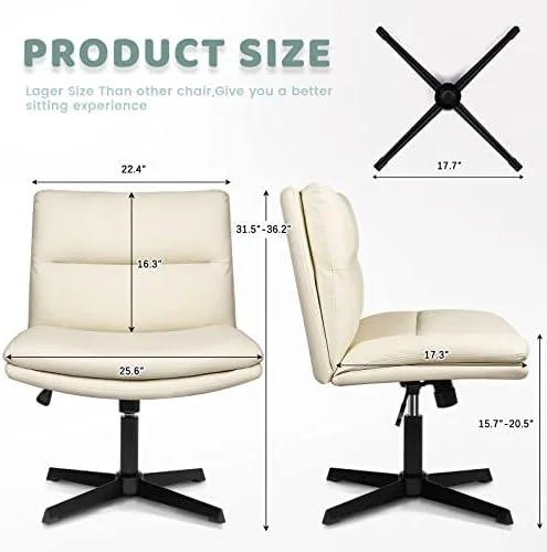 HYHBIBOOM Armless Office Desk Chair No Wheels PU Leather Wide Office Chair Criss Cross Legged Home Office Chair Mid-Back Computer Chair with Thickened Cushion Ergonomic Computer Task Chai