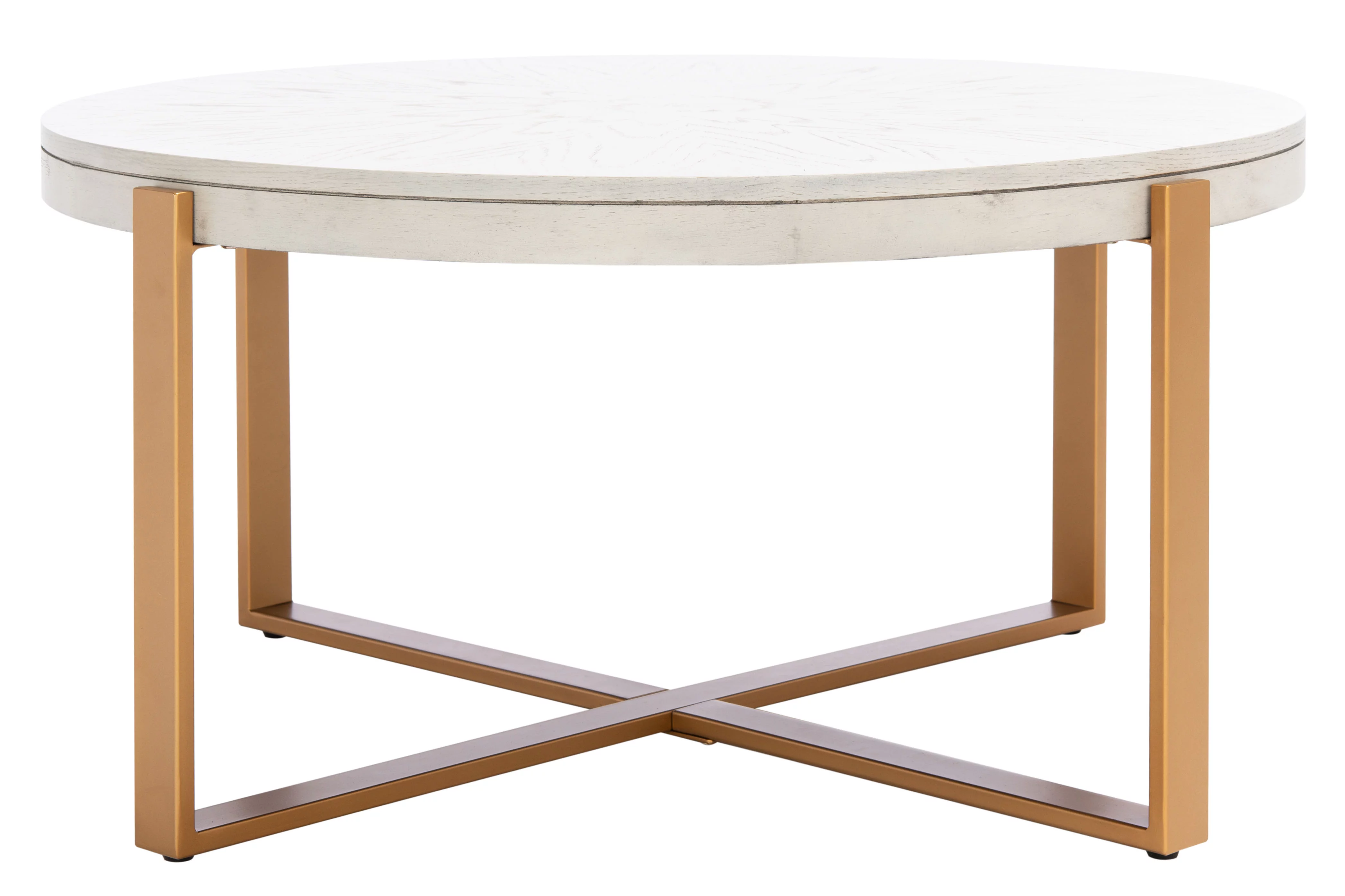 SAFAVIEH Navya Abstract Round Coffee Table, White Wash/Gold