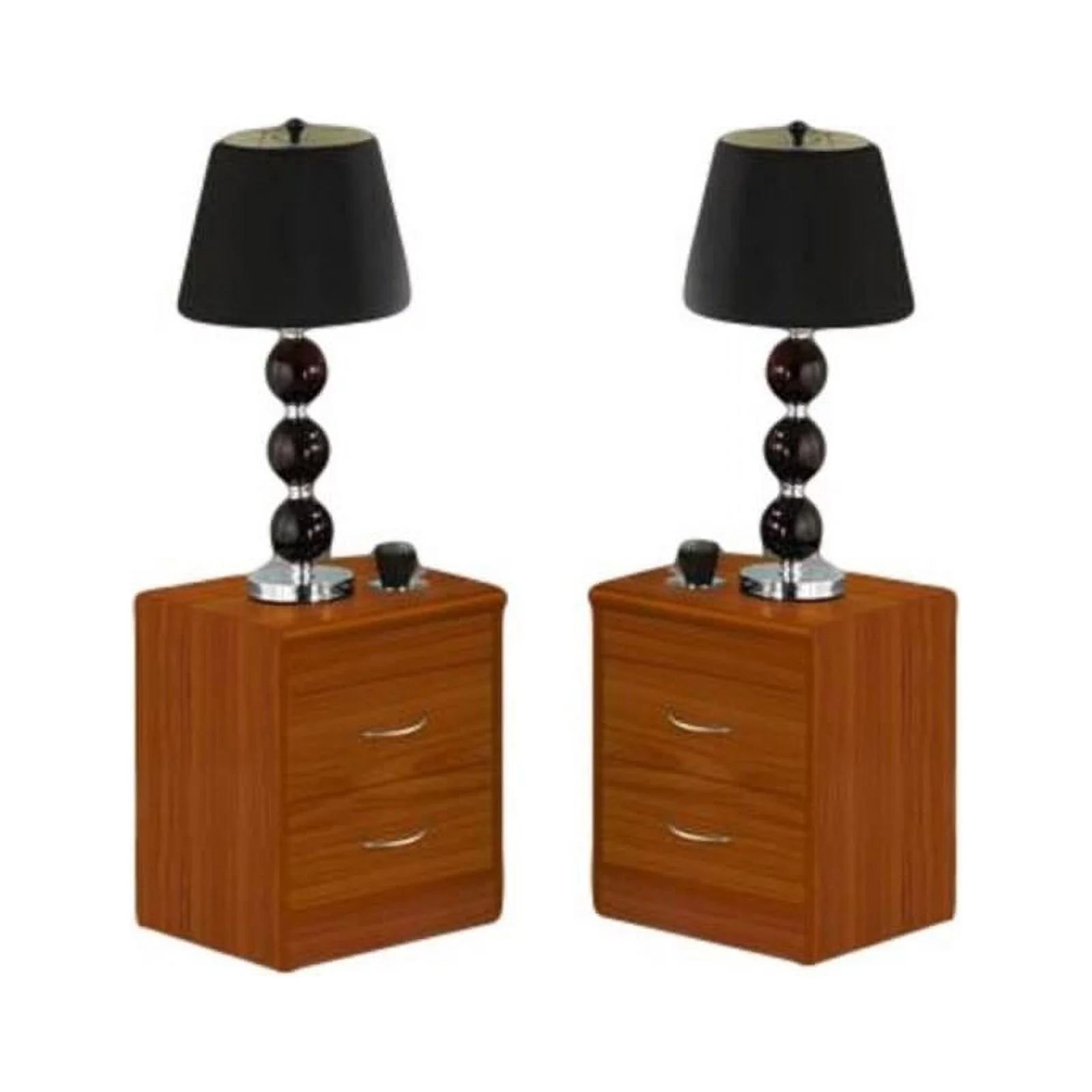 Home Square Contemporary 2 Drawer Wooden Nightstand Set in Cherry (Set of 2)
