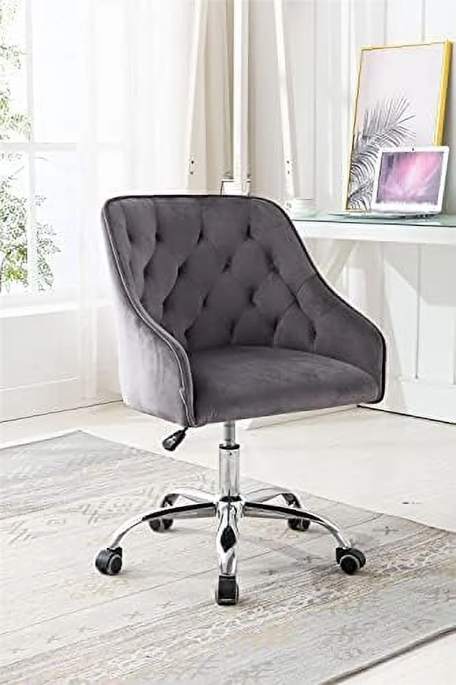 ZFGSUIJN Velvet Home Office Desk Chair ° Swivel Accent Chair Comfy Upholstered Vanity Chair Ergonomic Task Chair with Seat Height Adjustable Armchair and Metal Base  Roller Wheels Comput