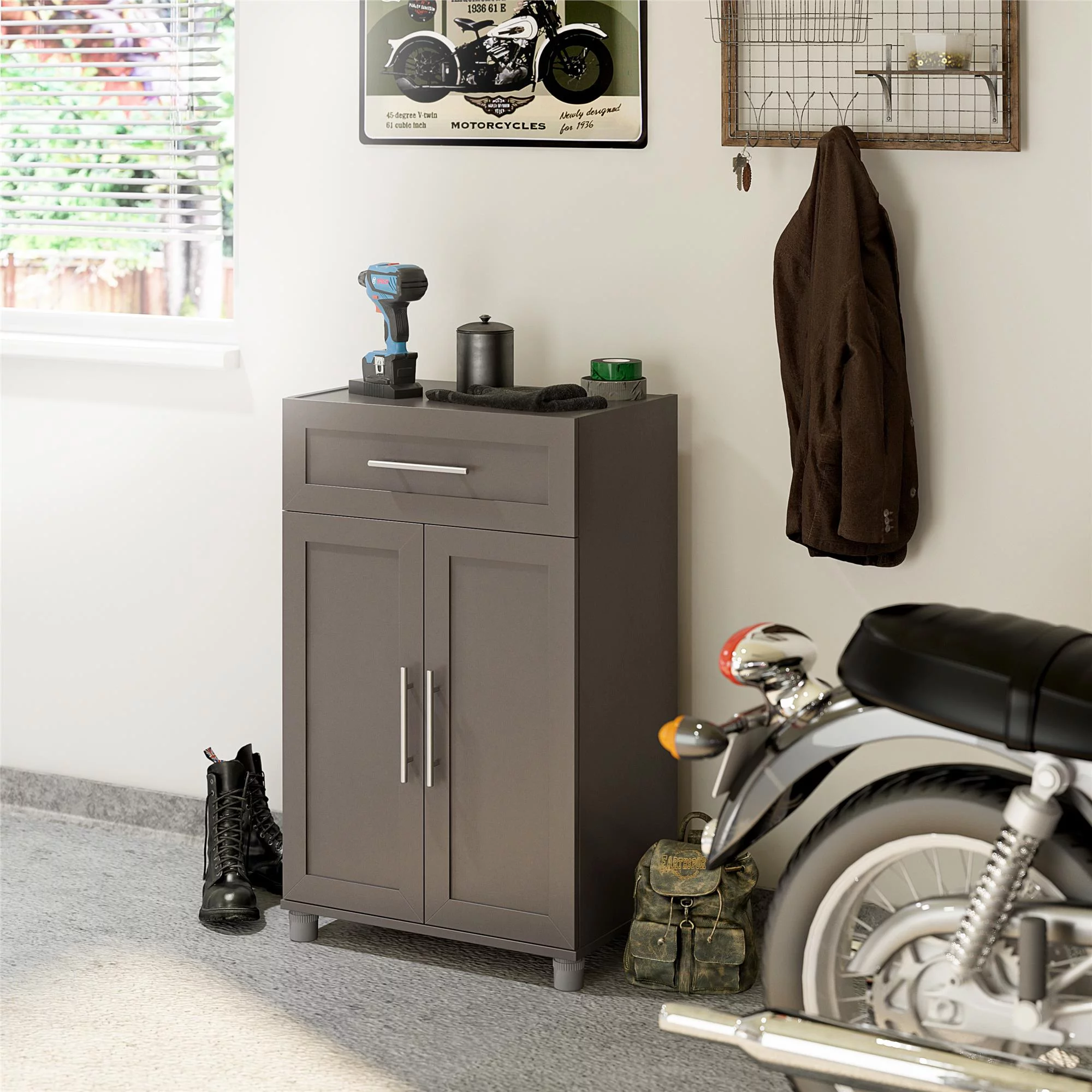 Systembuild Evolution Westford Framed 2 Door/1 Drawer Storage Cabinet, Graphite Gray