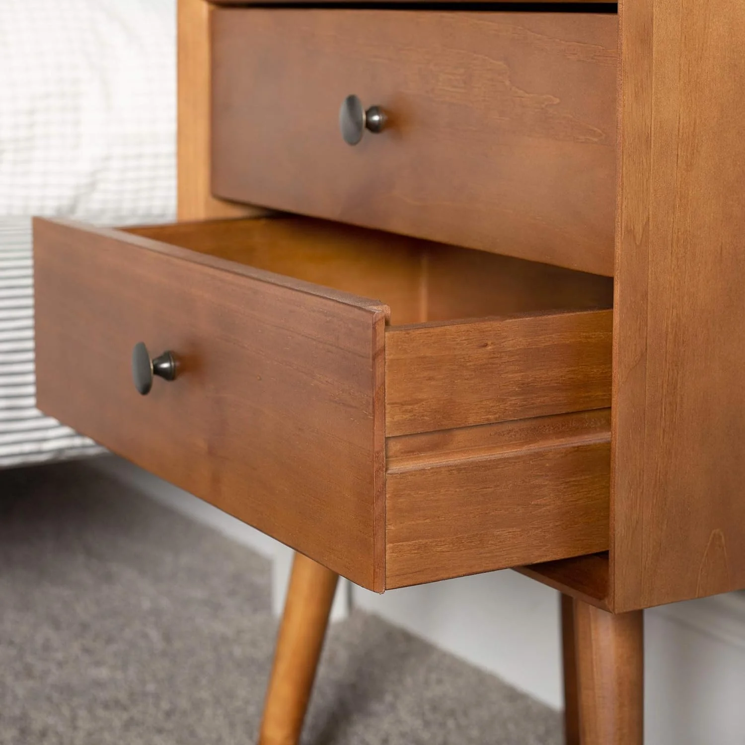 Modern 2-Drawer Solid Wood Nightstands Caramel Finish