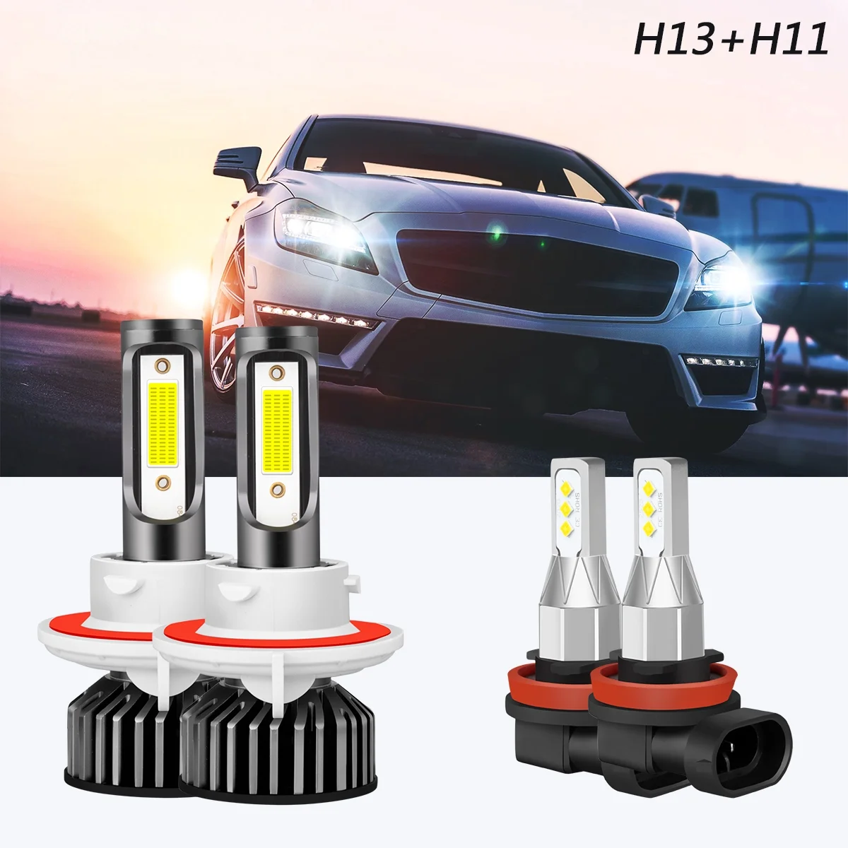 H13 High&Low+H11 Fog Light for Chevy Cruze 2011-2015 LED Headlight White Bulbs Kit 4pcs