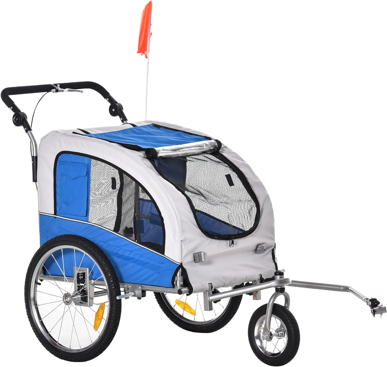 Dog Bike Trailer 2-In-1 Pet Stroller With Canopy And Storage Pockets, Blue