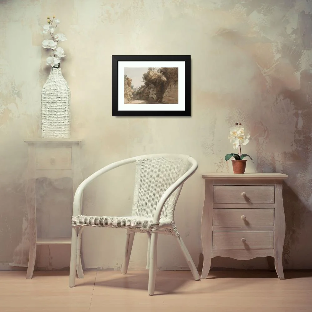 Francis Towne 14x11 Black Modern Framed Museum Art Print Titled - A View Near the Arco Scuro, Looking Towards the Villa Medici, Rome (1785)