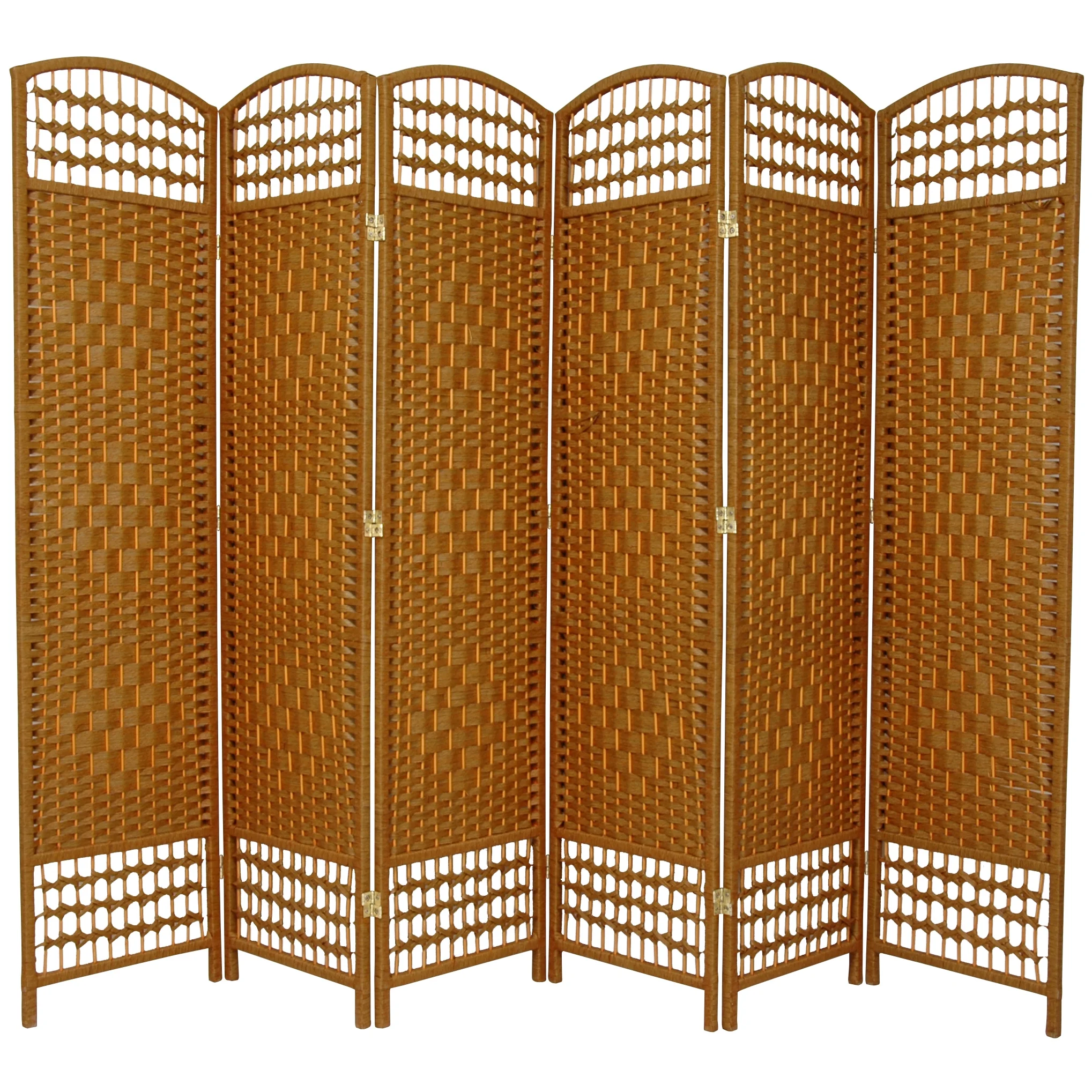 5 1/2 ft. Tall Faux Rattan Fiber Weave Privacy Screen Room Divider - Light Beige - 6 Panel