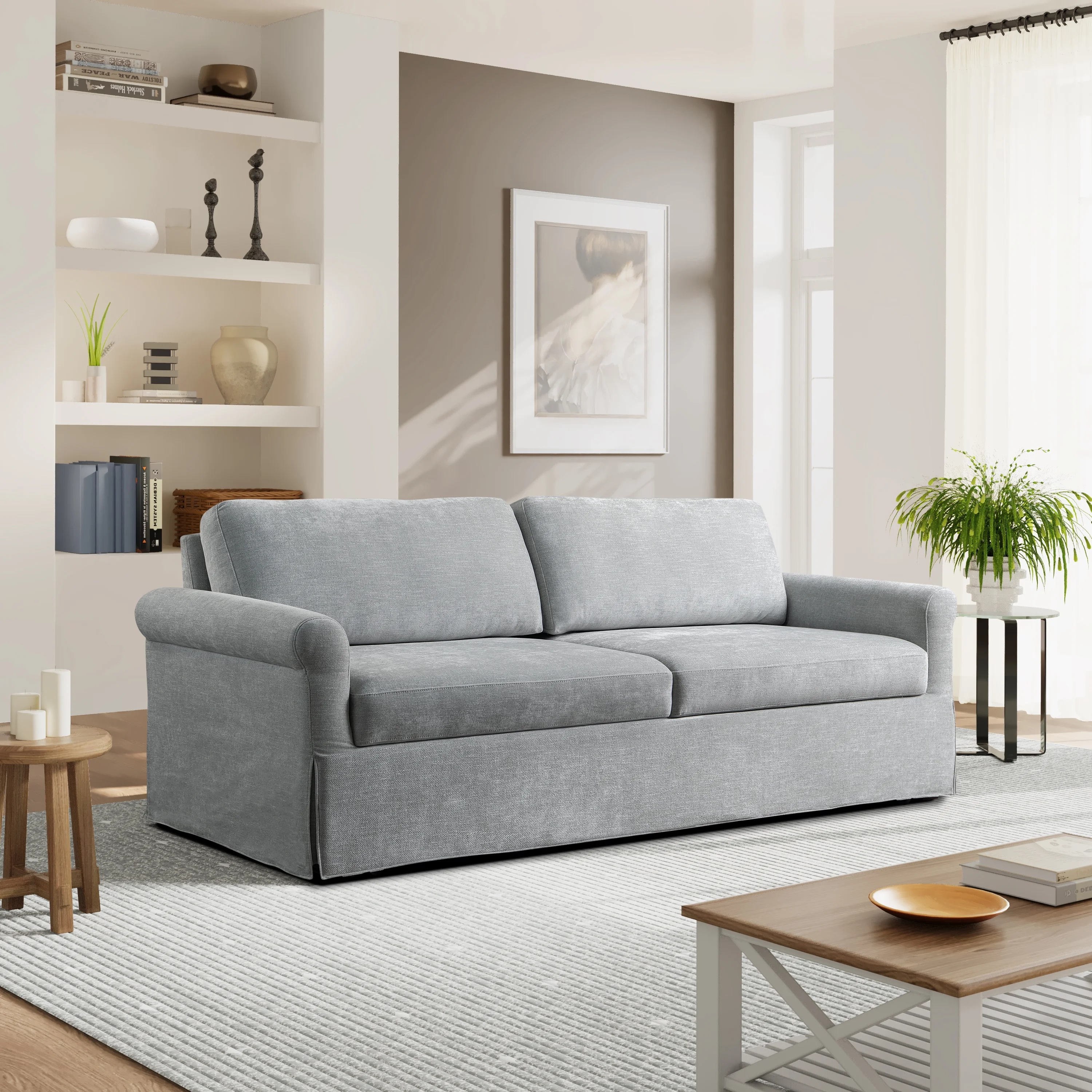 Serta Myers Modern Convertible Sofa, Light Gray Fabric
